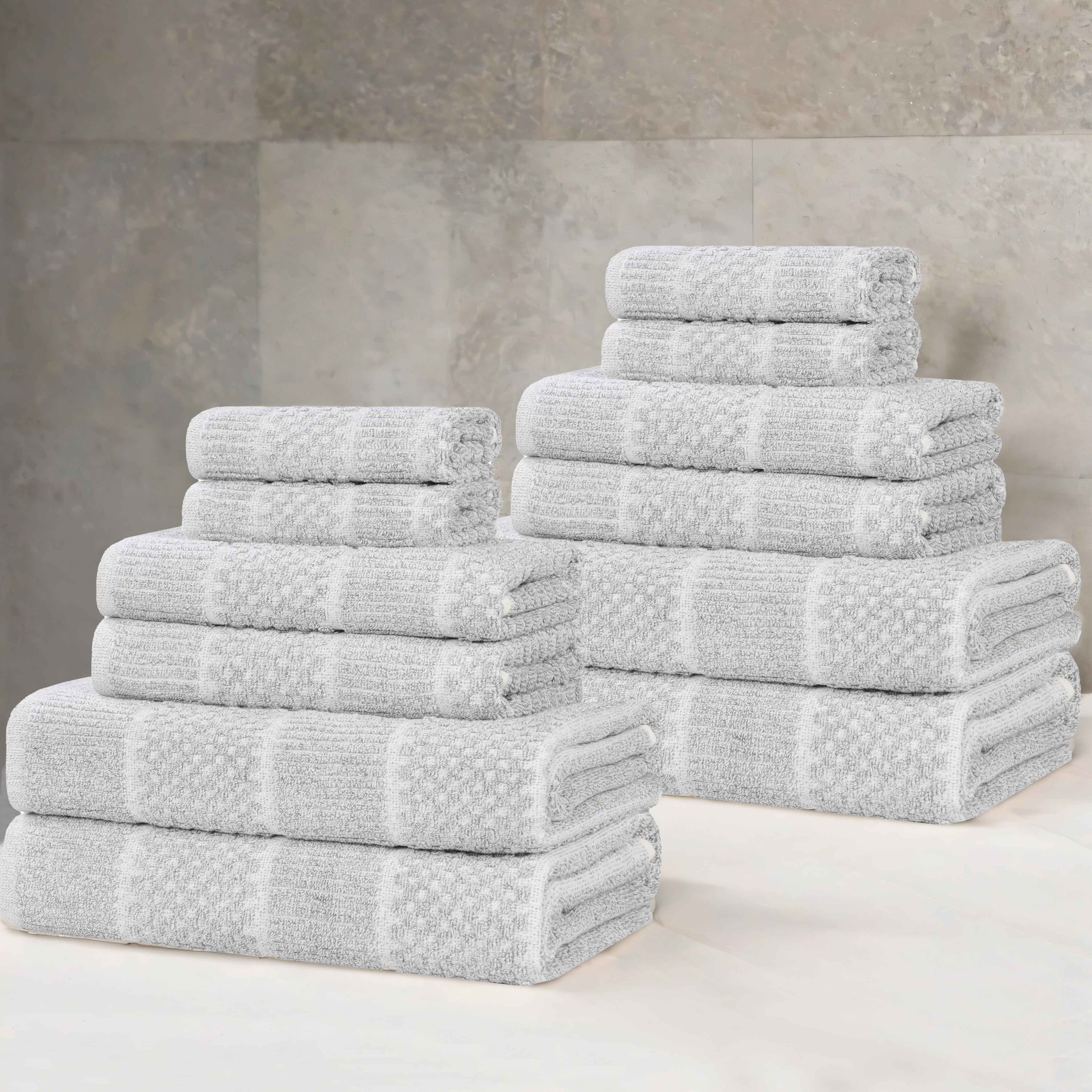 Naples Cotton Blend Textured Checkered and Ribbed 12 Piece Towel Set - Towel Set by Superior Brand