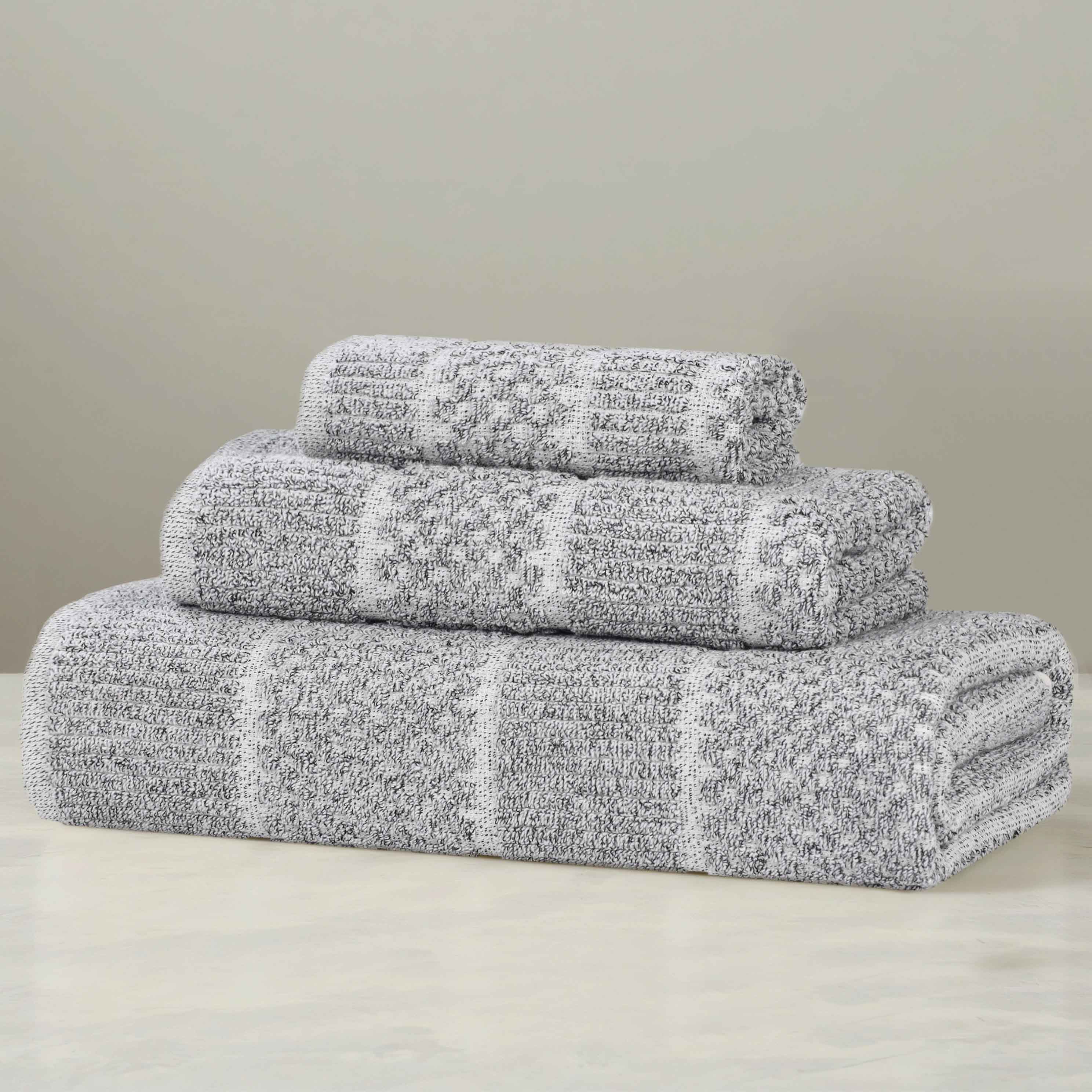 Naples Cotton Blend Textured Checkered and Ribbed 3 Piece Towel Set - Towel Set by Superior Brand