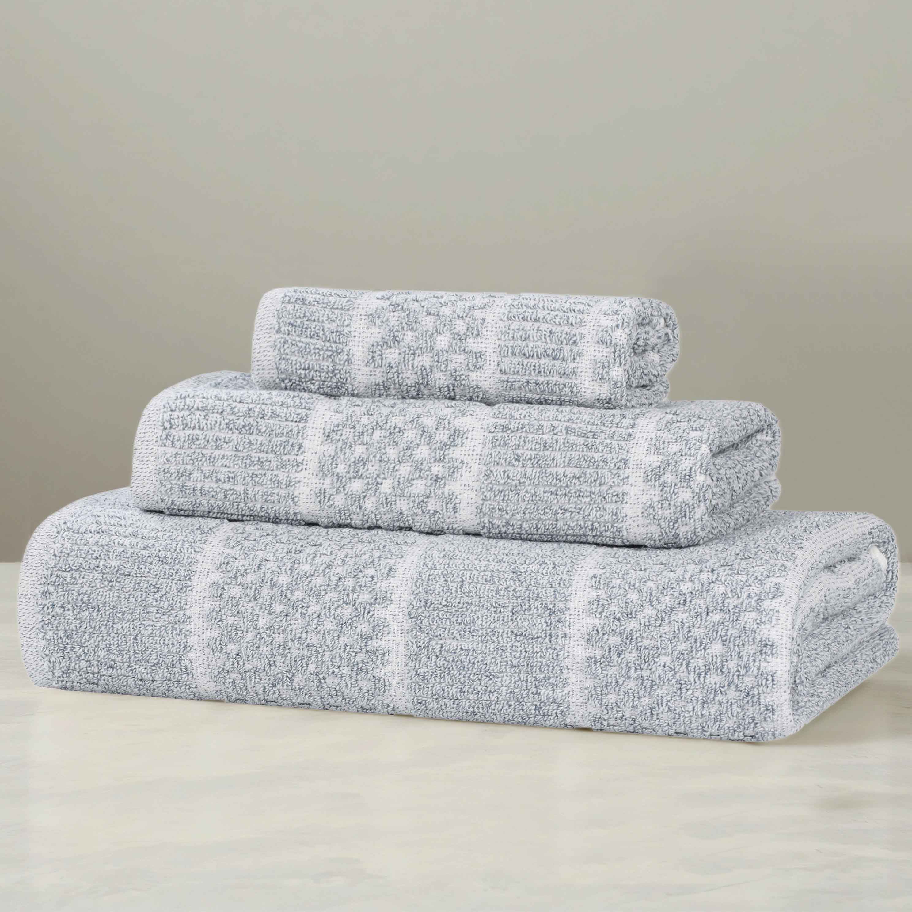 Naples Cotton Blend Textured Checkered and Ribbed 3 Piece Towel Set - Towel Set by Superior Brand