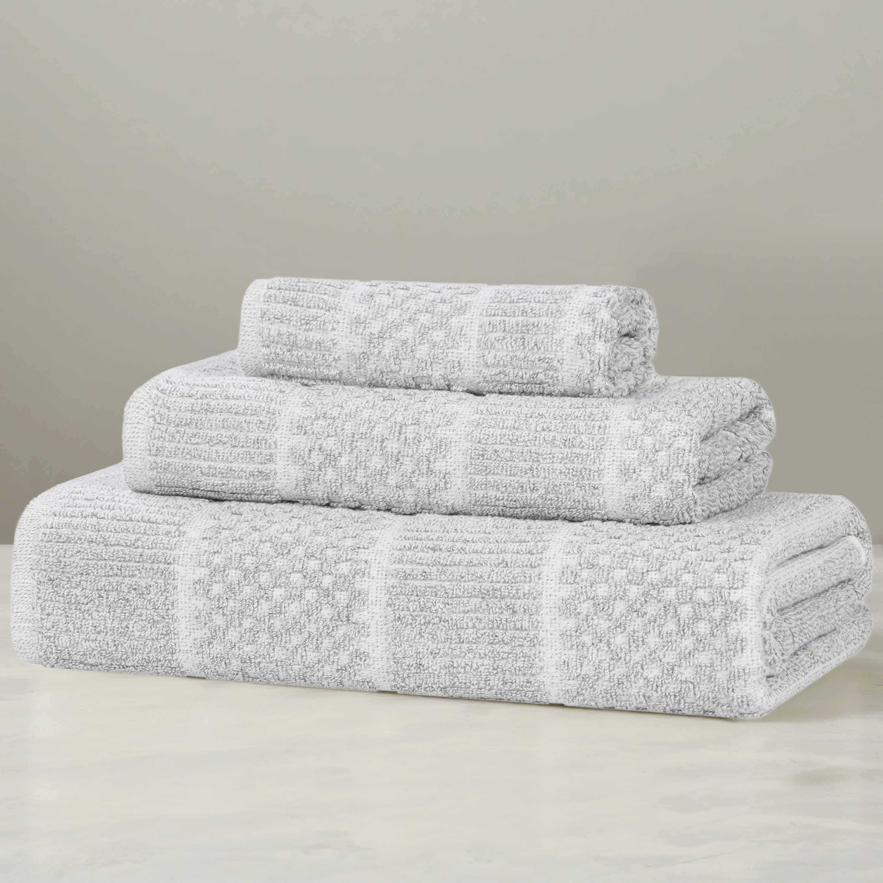 Naples Cotton Blend Textured Checkered and Ribbed 3 Piece Towel Set - Towel Set by Superior Brand