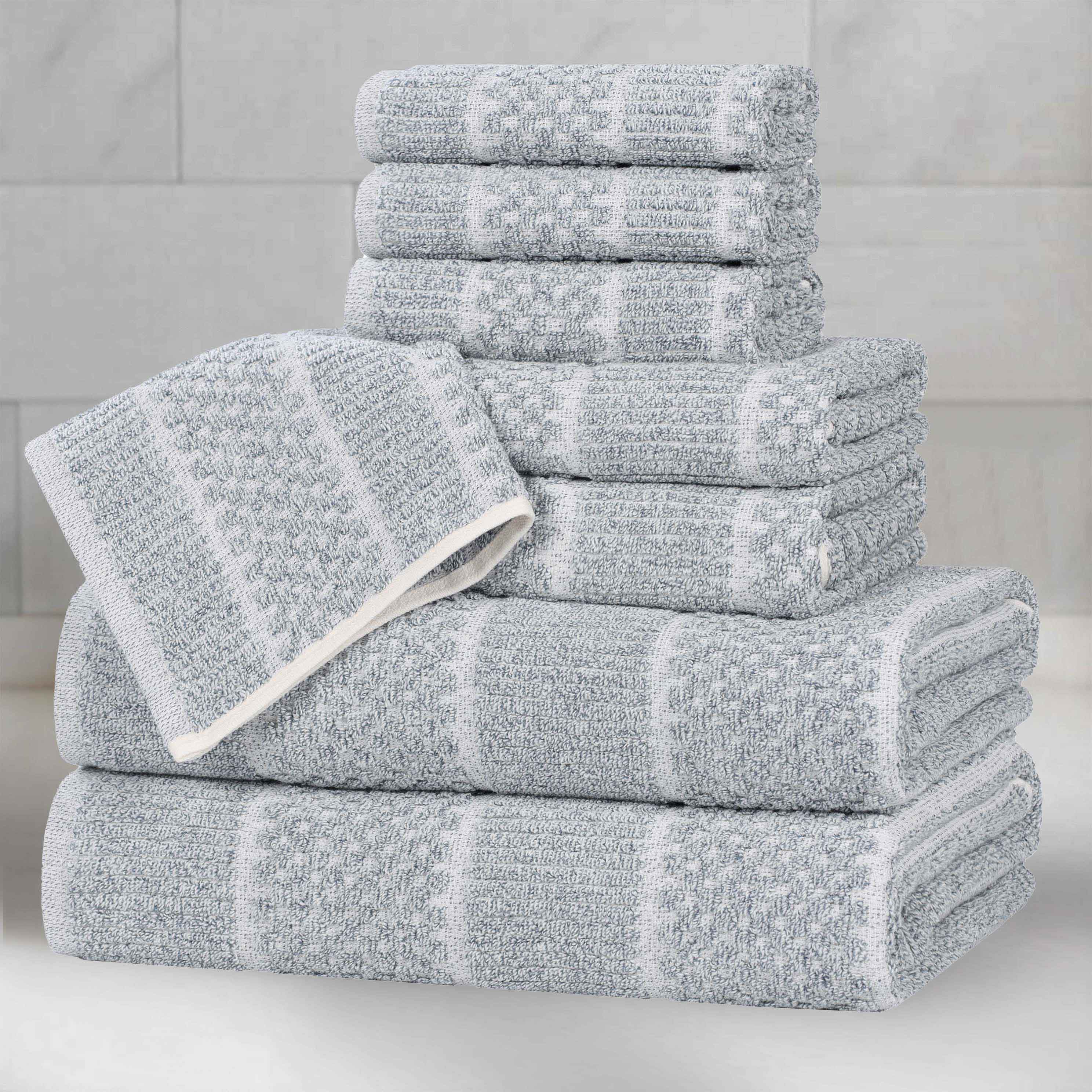 Naples Cotton Blend Textured Checkered and Ribbed 8 Piece Towel Set - Towel Set by Superior Brand