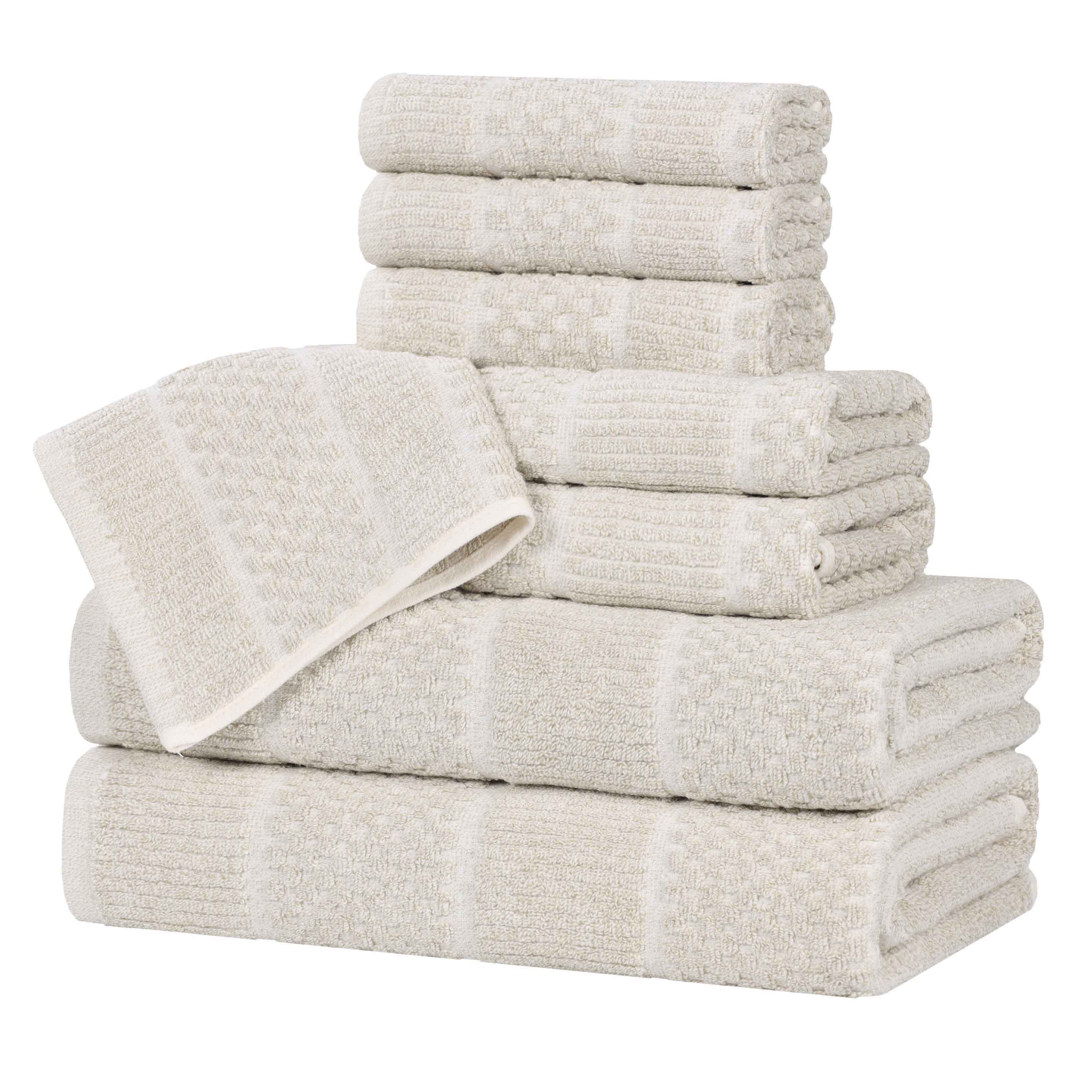Naples Cotton Blend Textured Checkered and Ribbed 8 Piece Towel Set - Towel Set by Superior Brand
