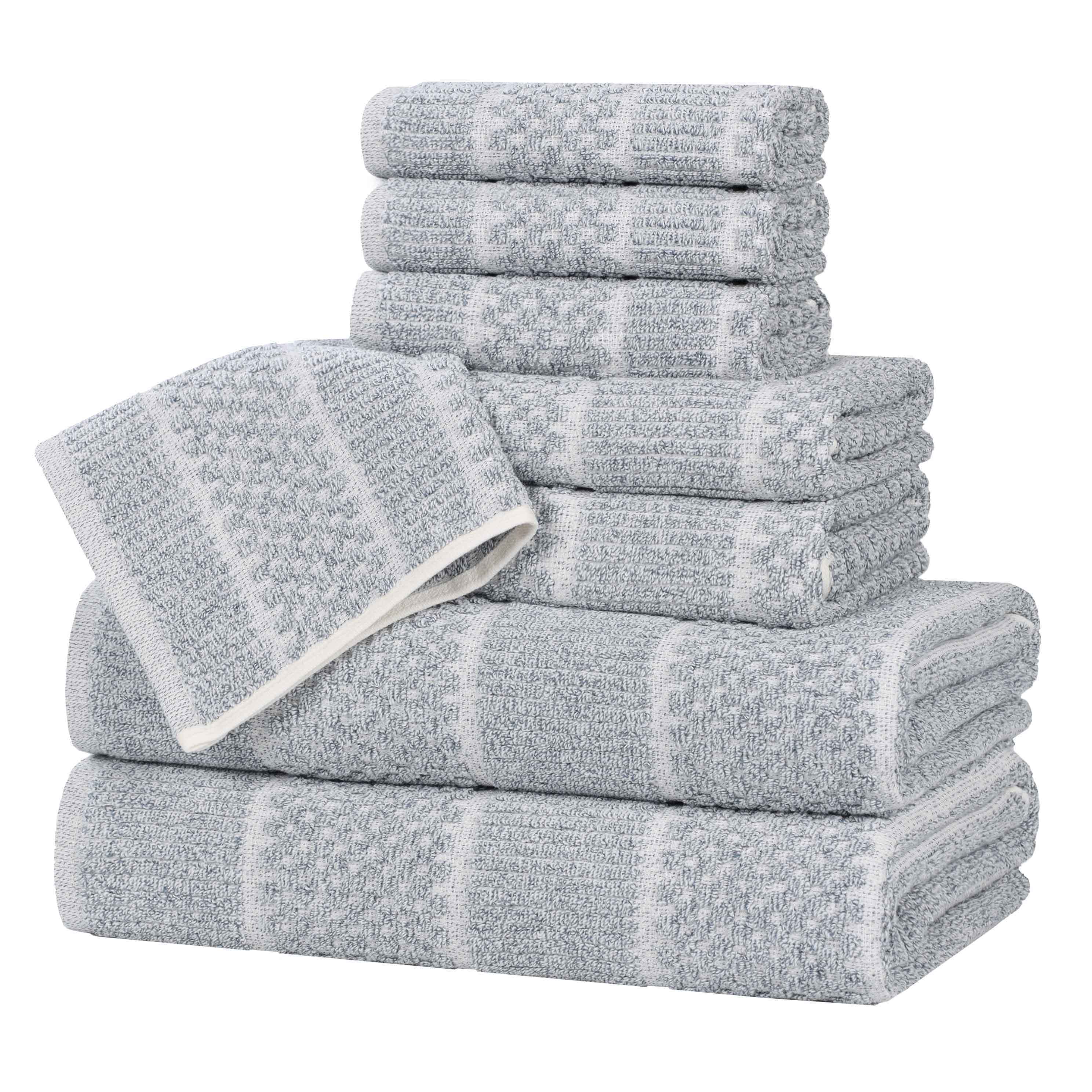 Naples Cotton Blend Textured Checkered and Ribbed 8 Piece Towel Set - Towel Set by Superior Brand