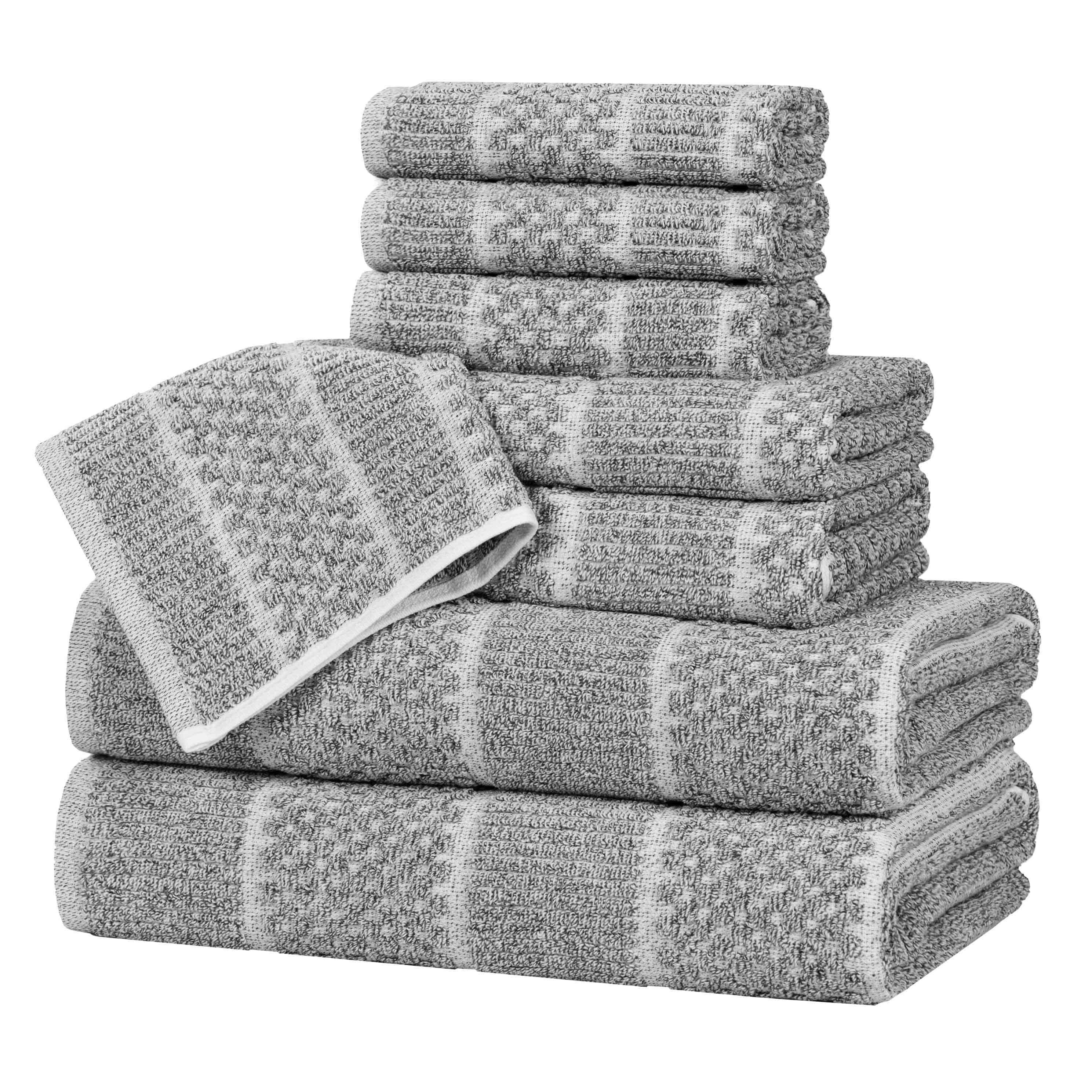 Naples Cotton Blend Textured Checkered and Ribbed 8 Piece Towel Set - Towel Set by Superior Brand