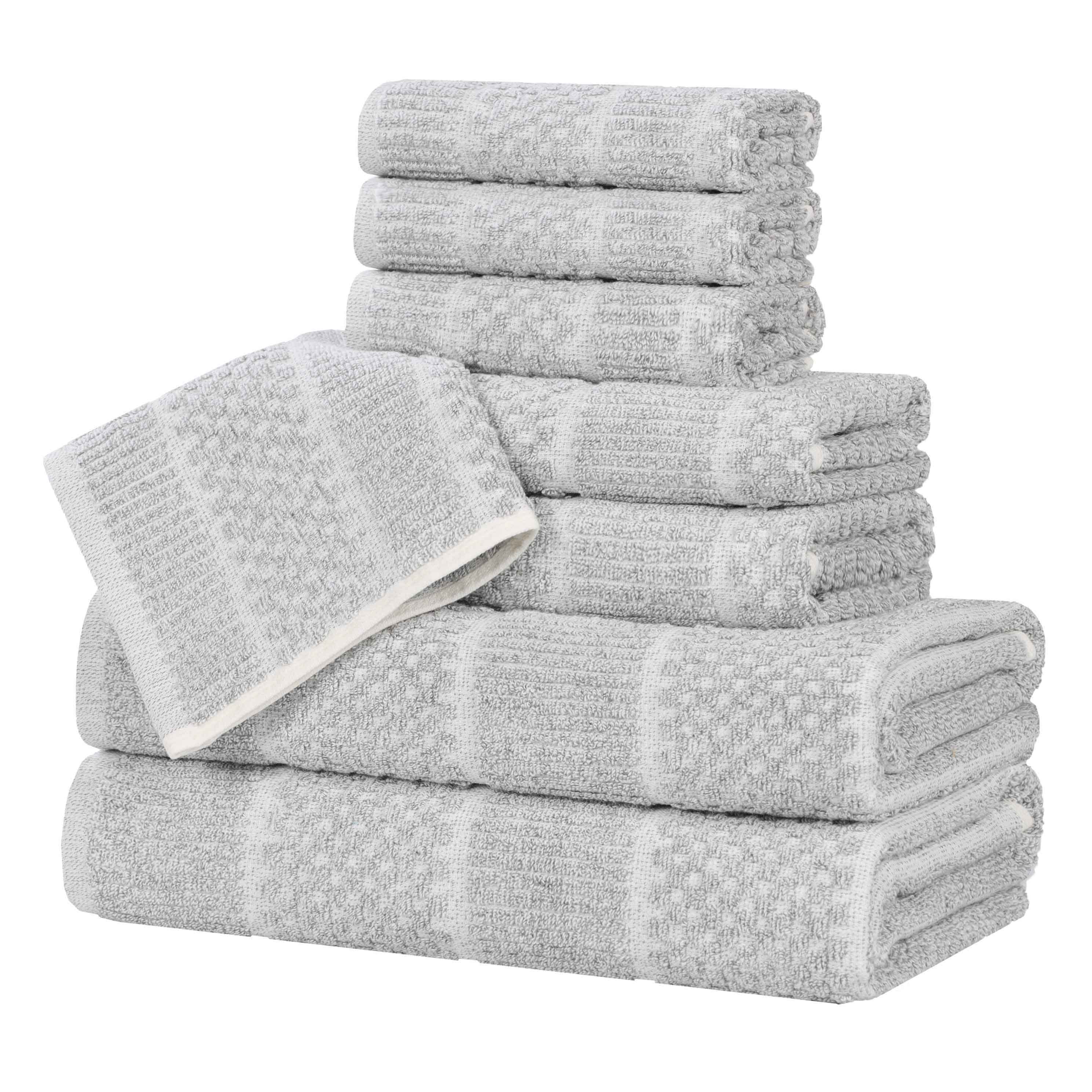 Naples Cotton Blend Textured Checkered and Ribbed 8 Piece Towel Set - Towel Set by Superior Brand