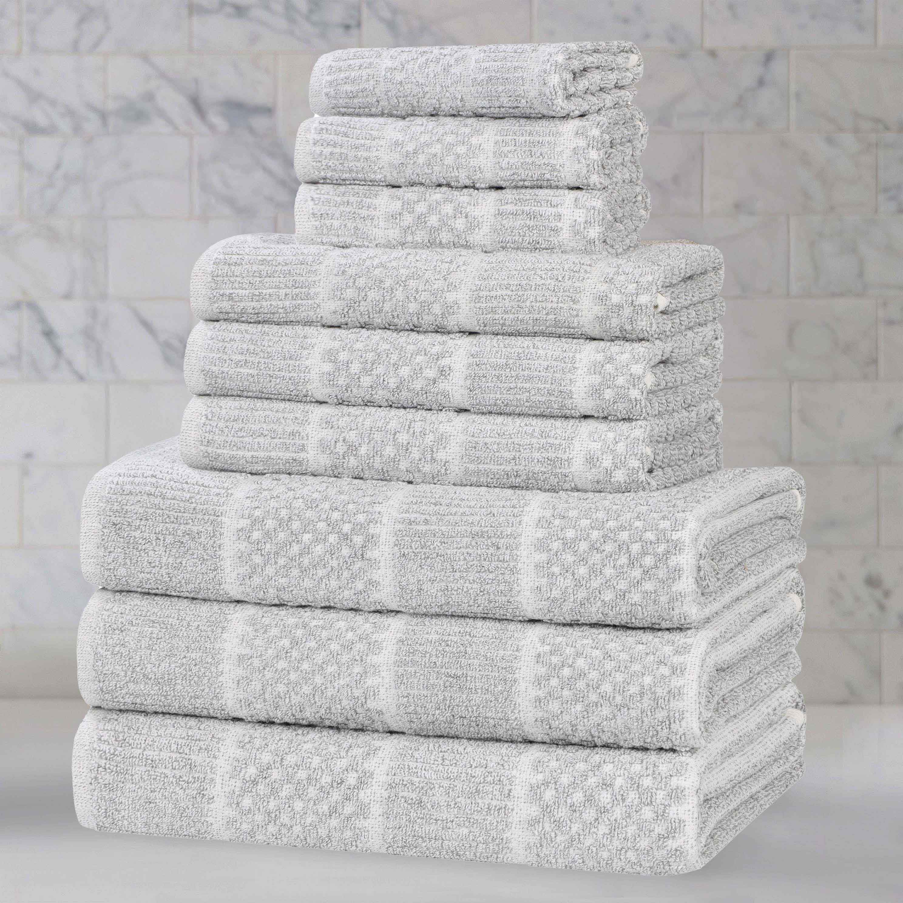 Naples Cotton Blend Textured Checkered and Ribbed 9 Piece Towel Set - Towel Set by Superior Brand