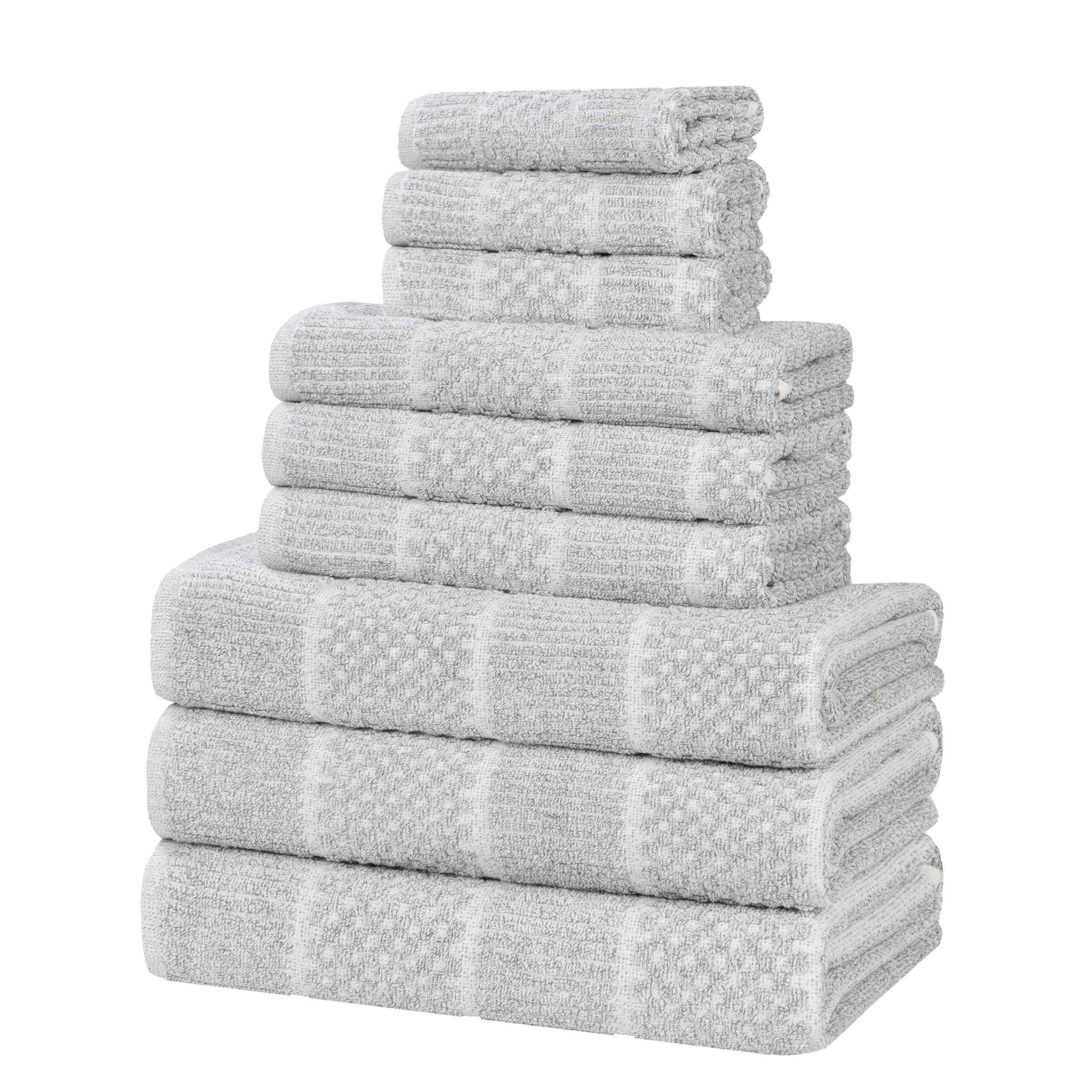 Naples Cotton Blend Textured Checkered and Ribbed 9 Piece Towel Set - Towel Set by Superior Brand