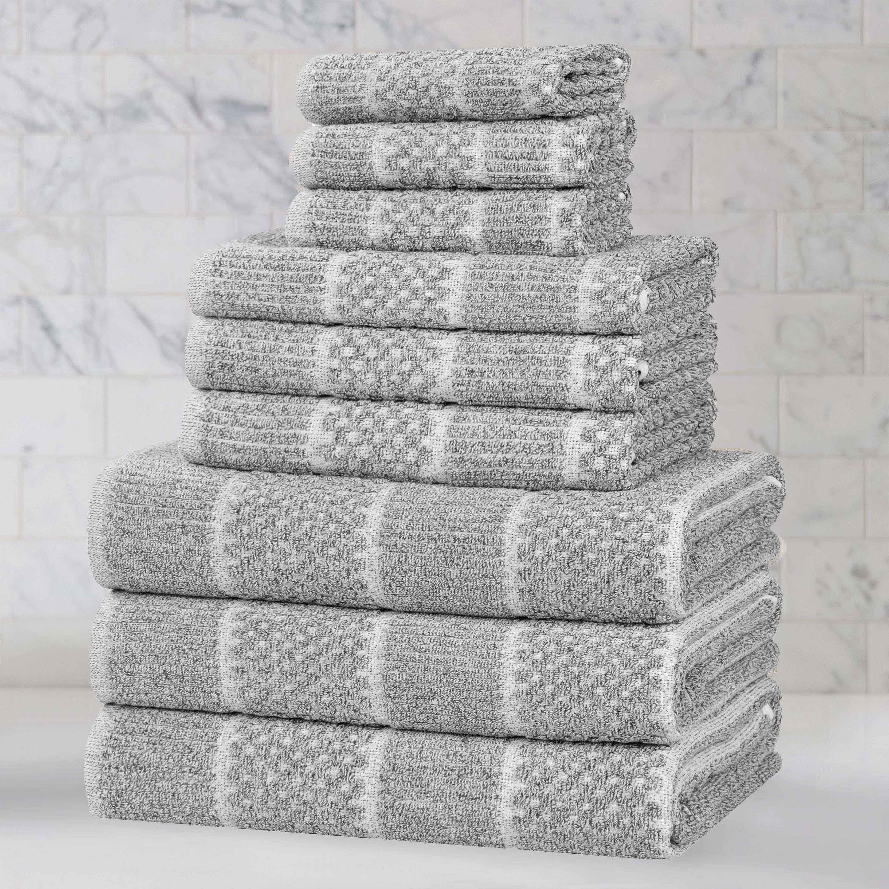 Naples Cotton Blend Textured Checkered and Ribbed 9 Piece Towel Set - Towel Set by Superior Brand
