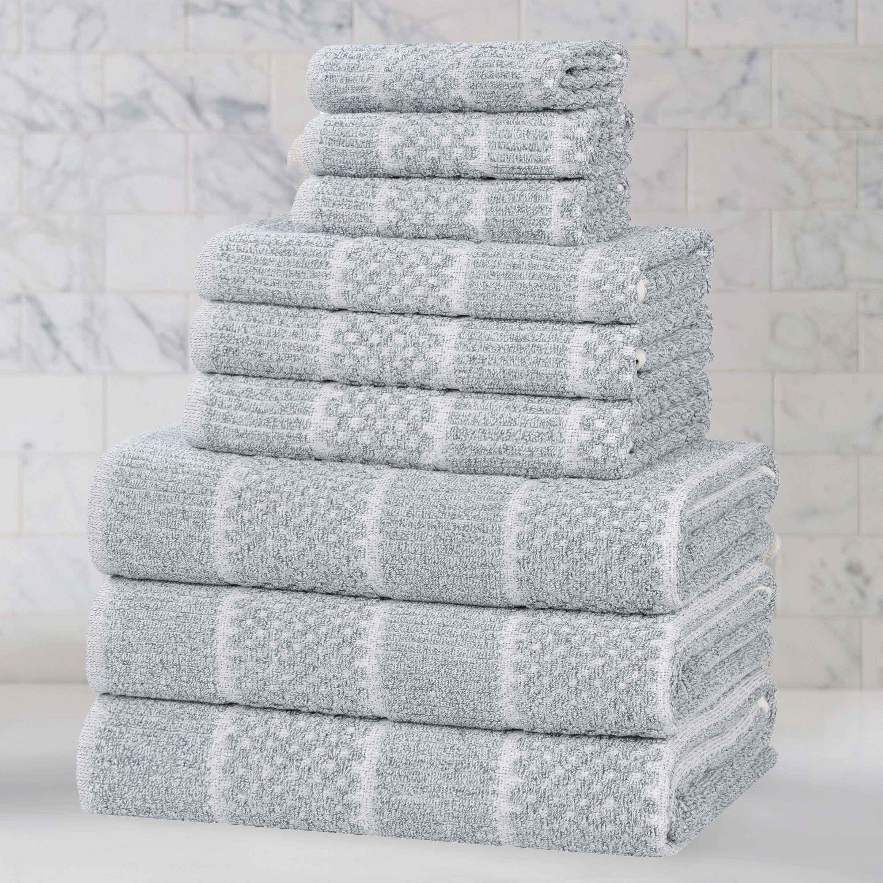 Naples Cotton Blend Textured Checkered and Ribbed 9 Piece Towel Set - Towel Set by Superior Brand