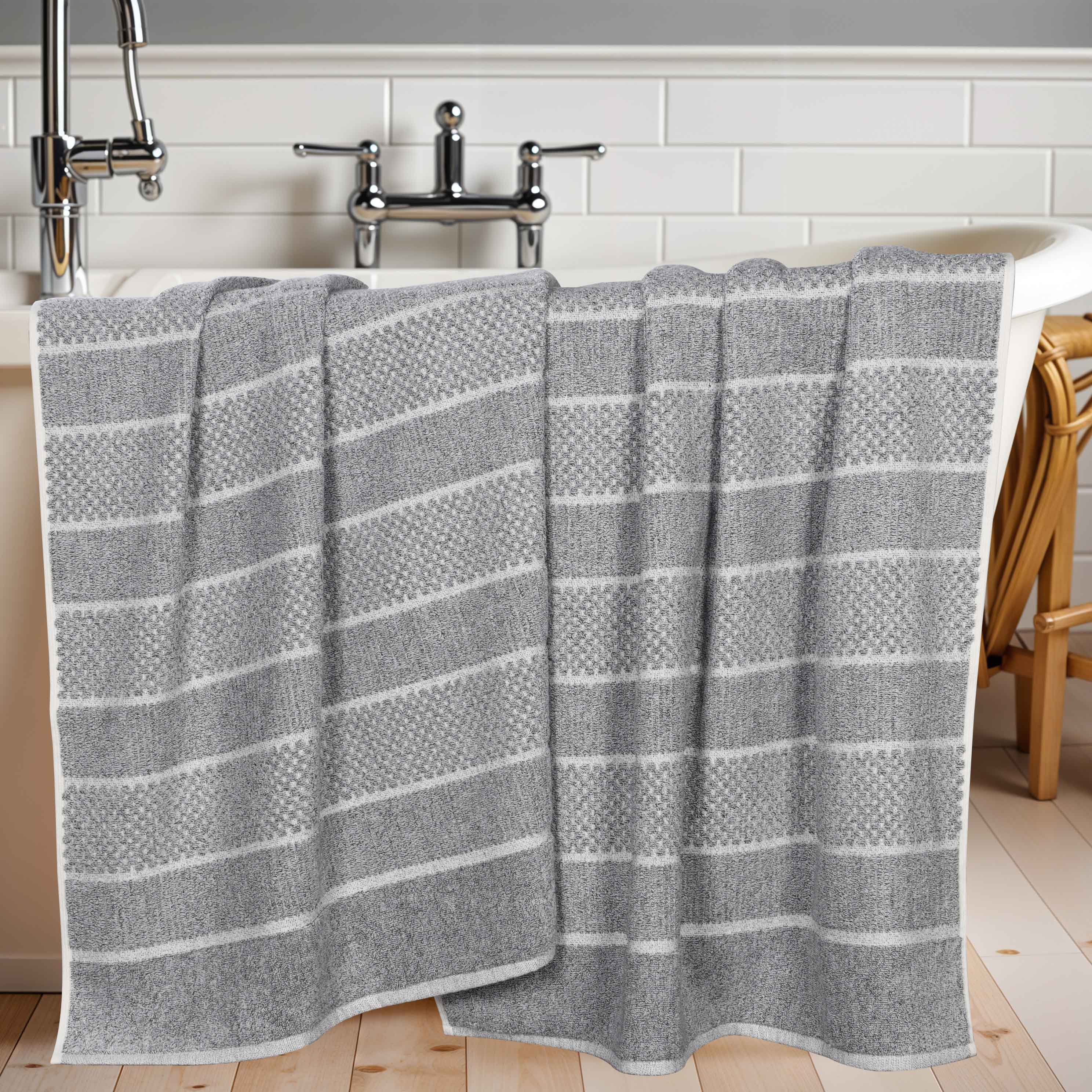 Naples Cotton Blend Textured Checkered & Ribbed Bath Sheets, Set of 2 - Bath Sheet by Superior Brand