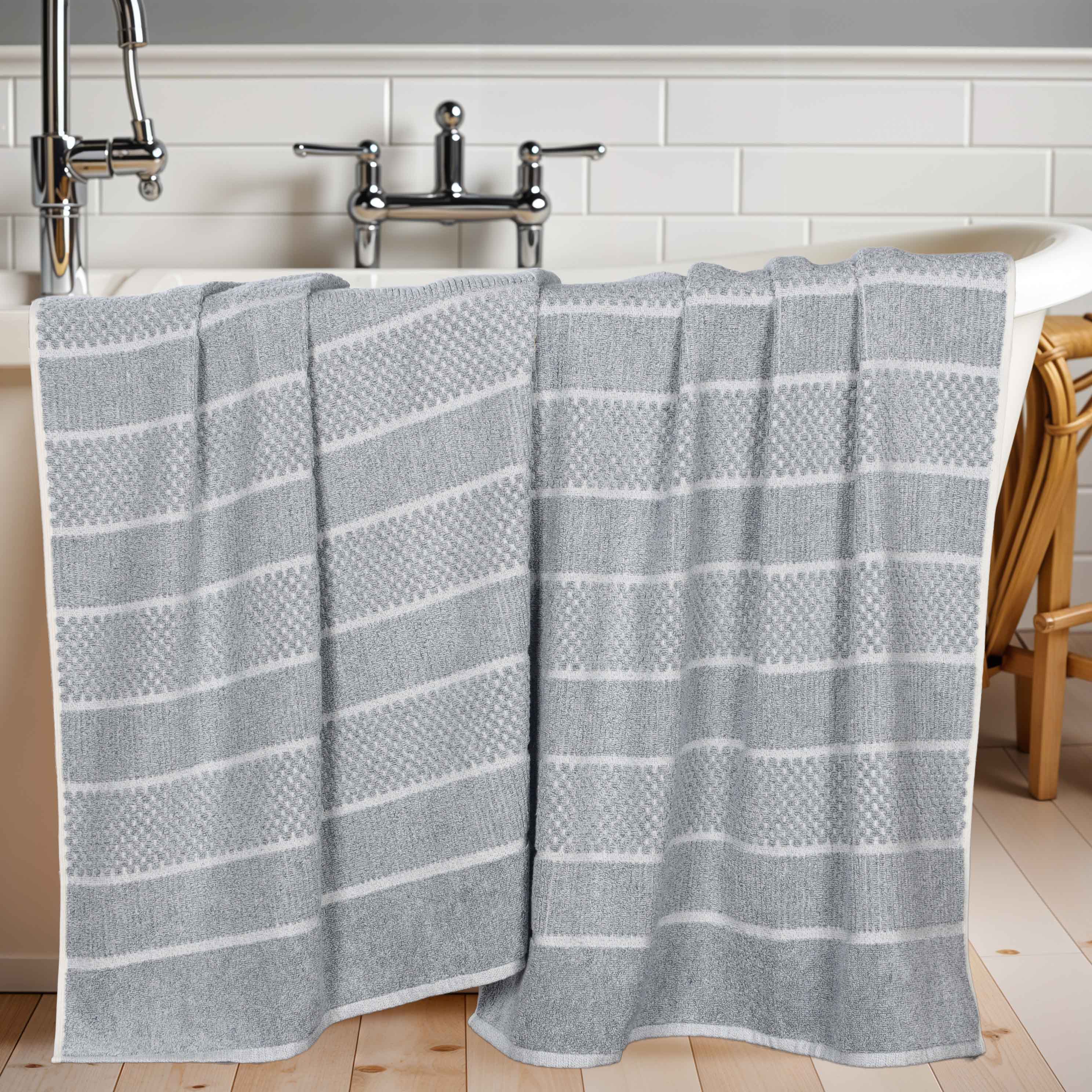 Naples Cotton Blend Textured Checkered & Ribbed Bath Sheets, Set of 2 - Bath Sheet by Superior Brand