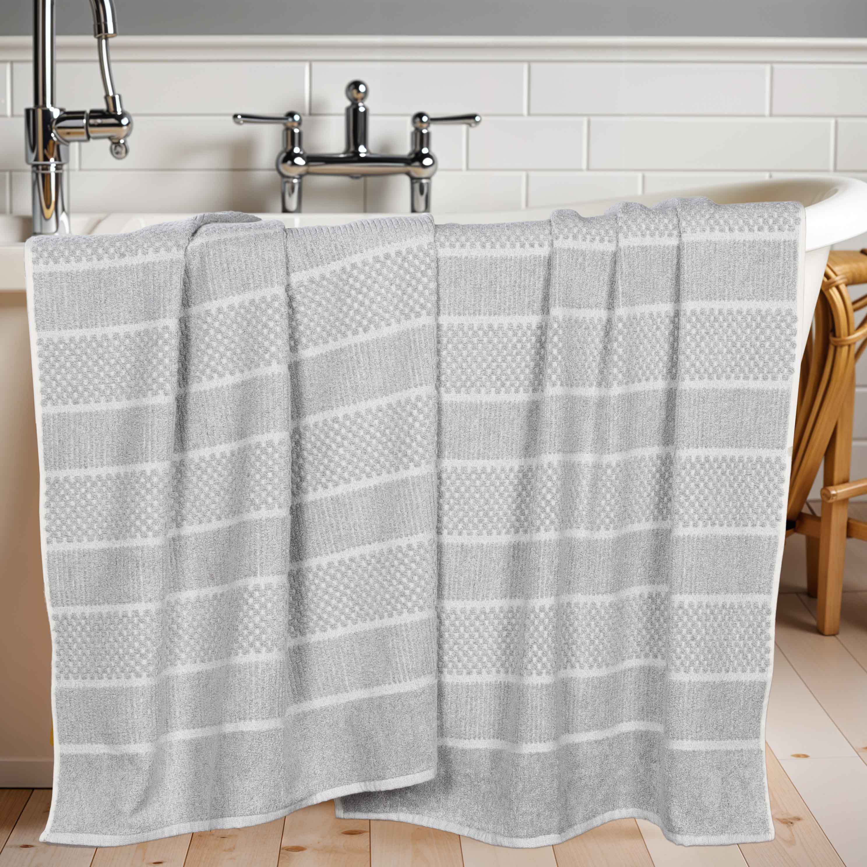 Naples Cotton Blend Textured Checkered & Ribbed Bath Sheets, Set of 2 - Bath Sheet by Superior Brand