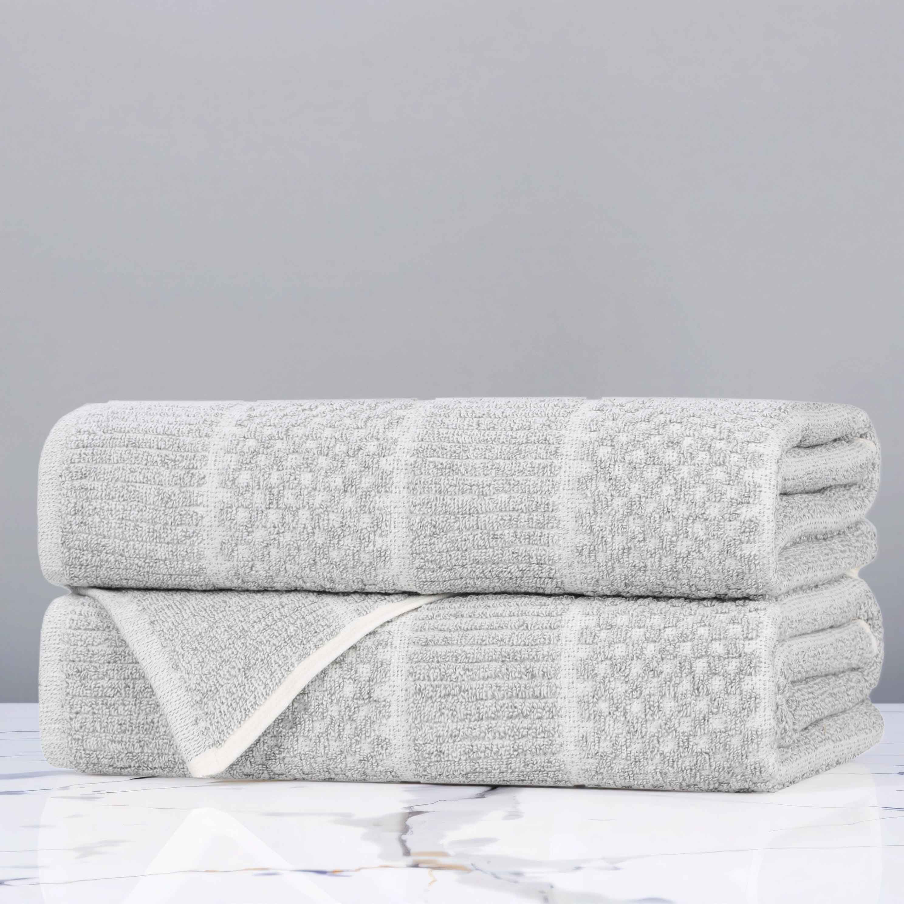 Cotton Blend Checkered and Rib Bath Towel Set of 2 - Bath Towel by Superior Brand
