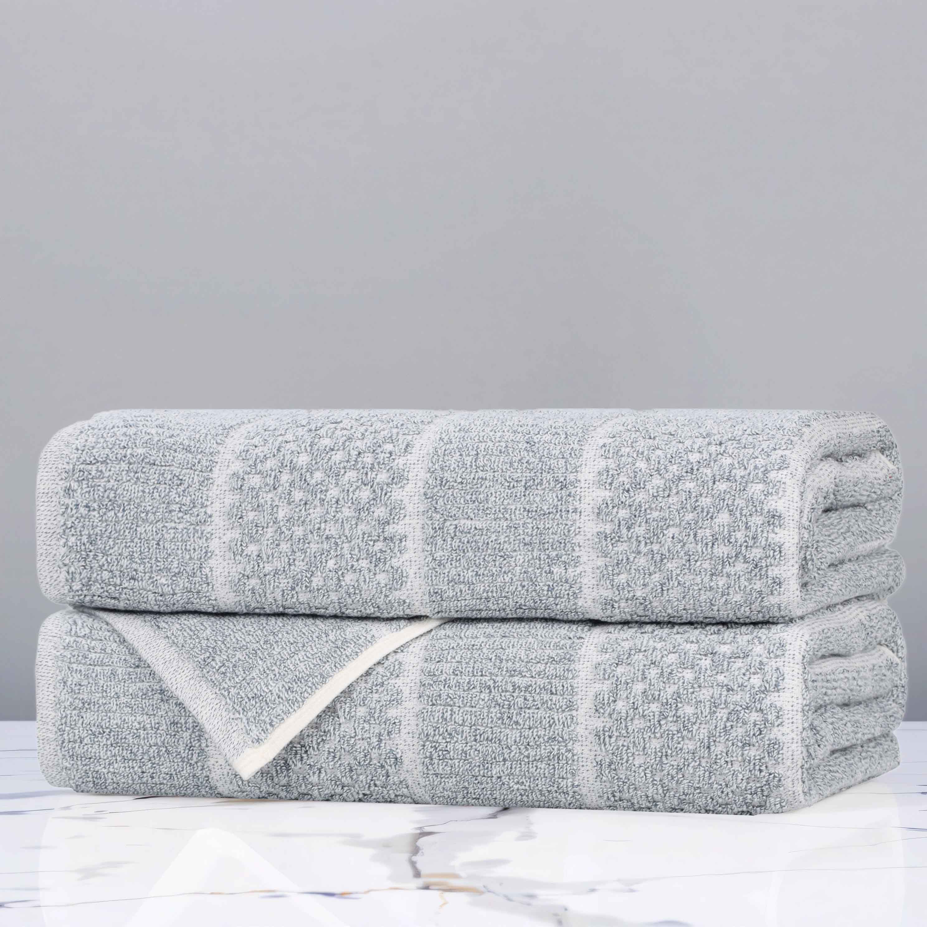 Cotton Blend Checkered and Rib Bath Towel Set of 2 - Bath Towel by Superior Brand