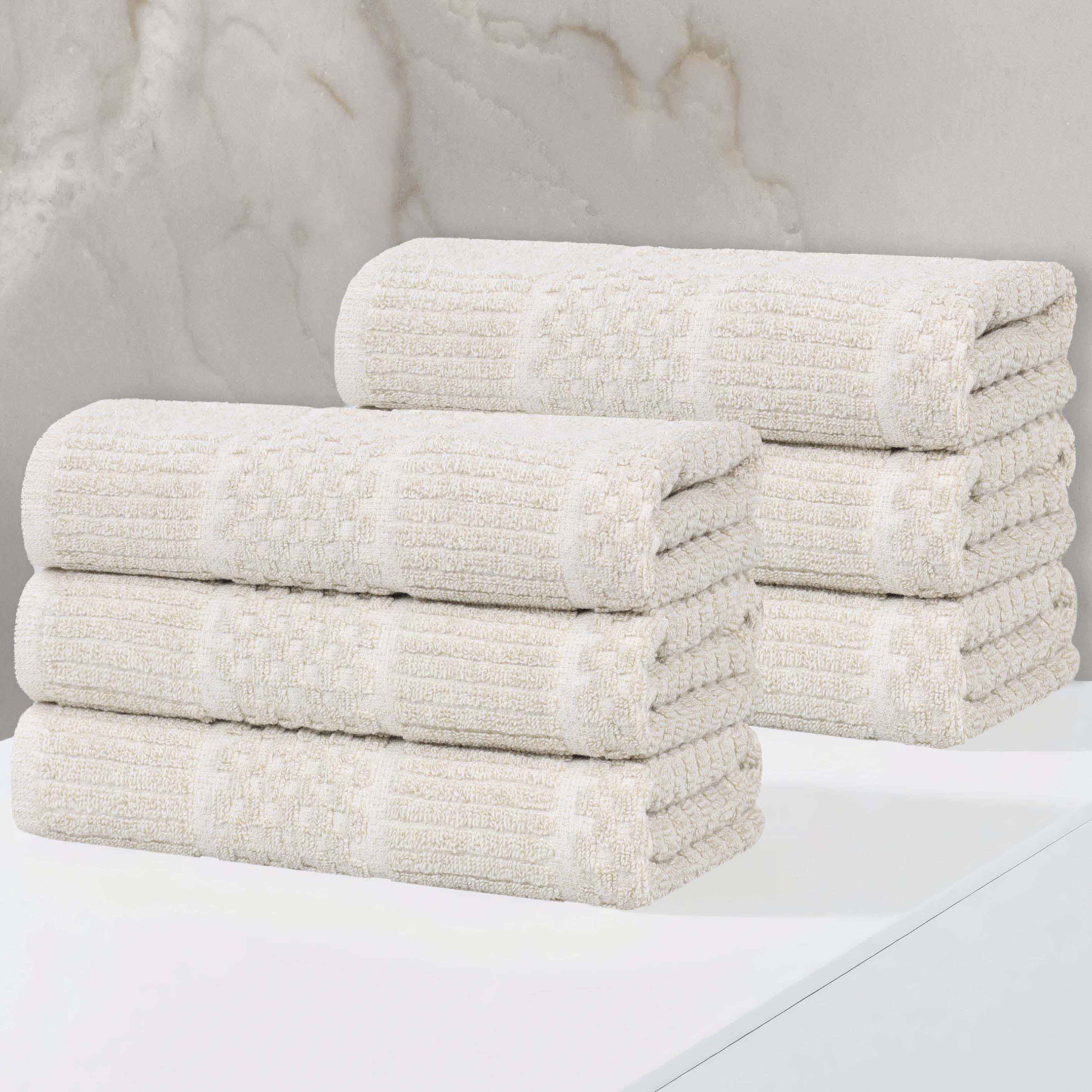 Naples Cotton Blend Textured Checkered & Ribbed Hand Towels, Set of 6 - Hand Towel by Superior Brand