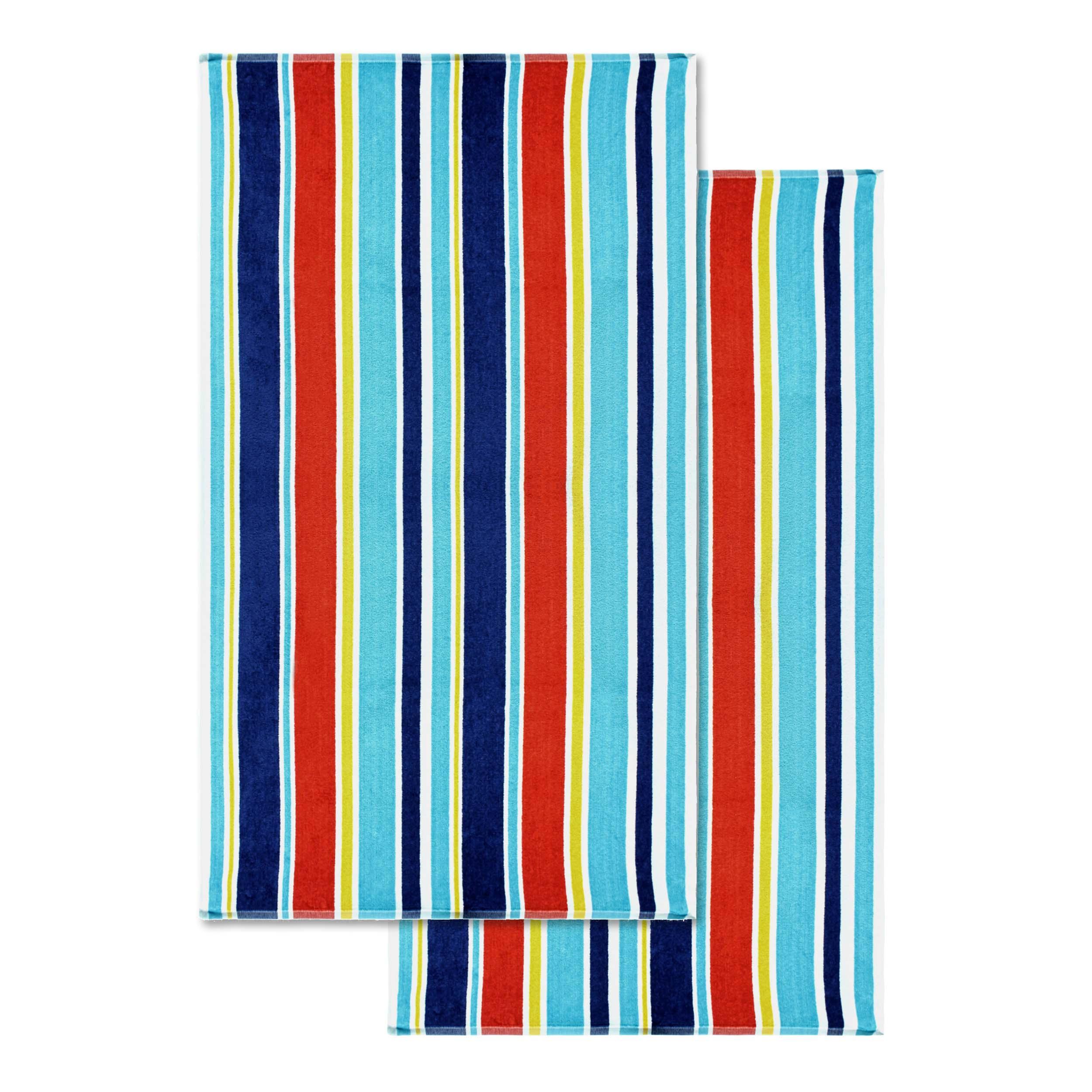 Oceana Stripe Oversized Cotton 2 Piece Beach Towel Set - Beach Towel by Superior