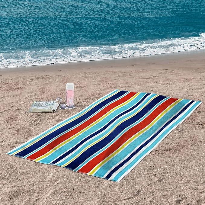 Oceana Stripe Oversized Cotton 4 Piece Beach Towel Set - Beach Towel by Superior