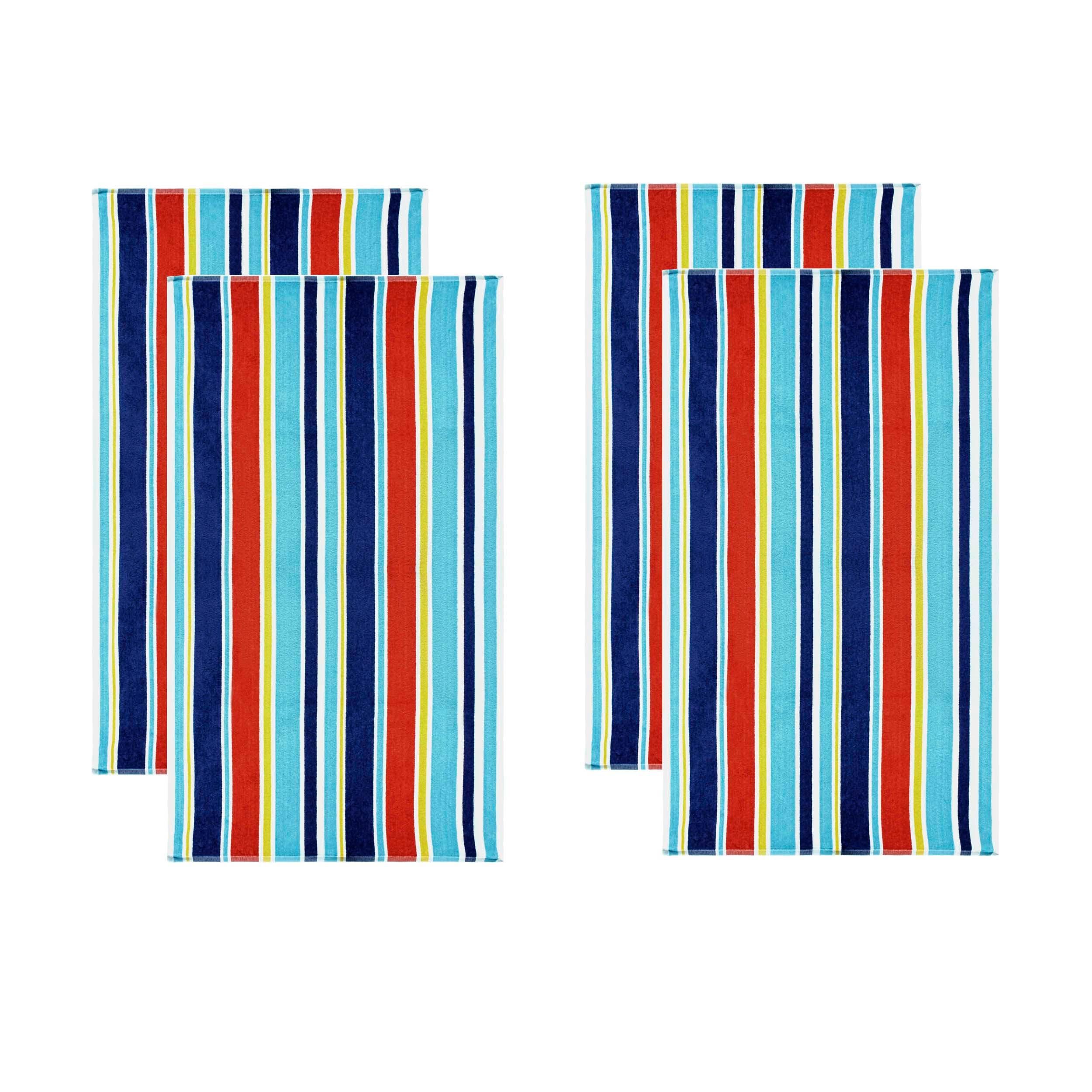 Oceana Stripe Oversized Cotton 4 Piece Beach Towel Set - Beach Towel by Superior