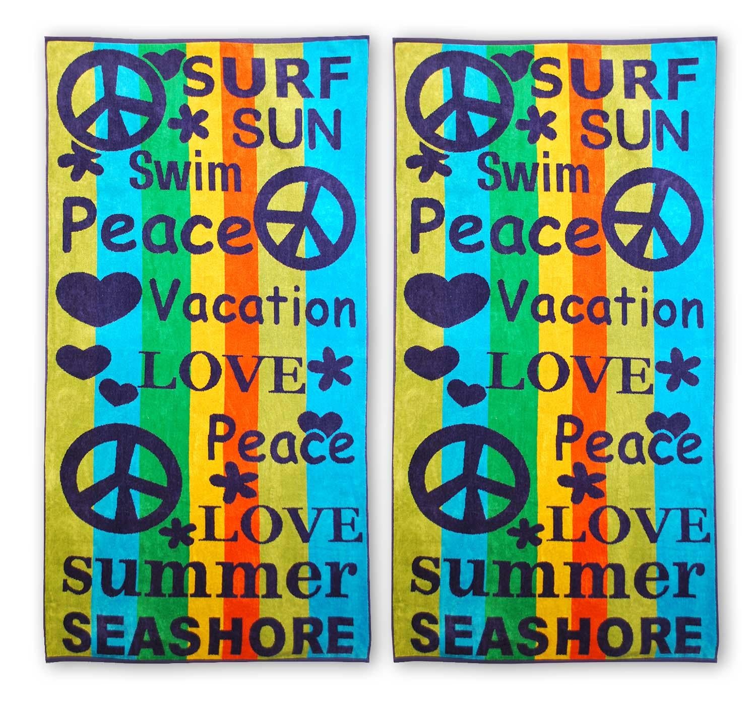 Peace Love Oversized Cotton 2 Piece Beach Towel Set - Beach Towel by Superior