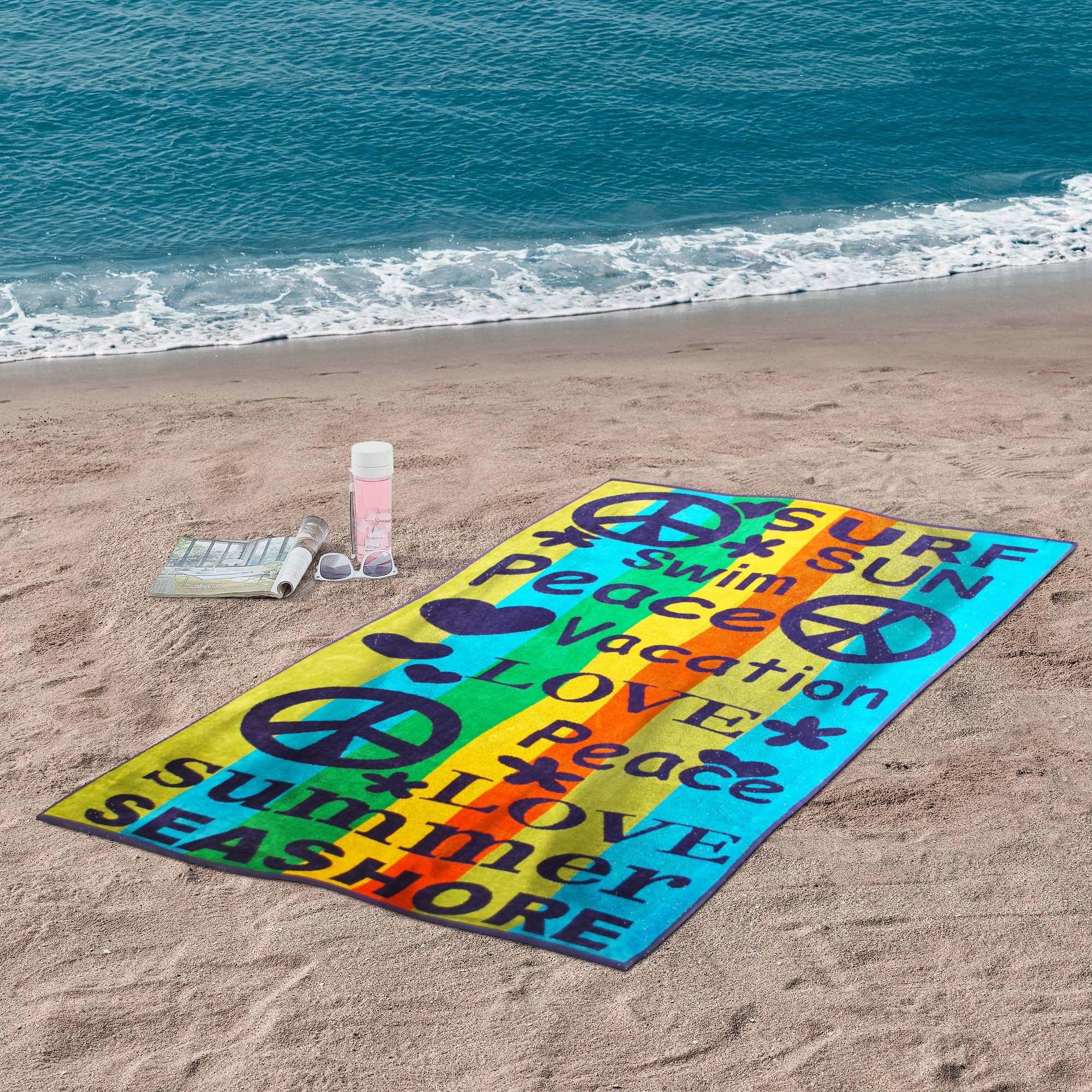 Peace Love Oversized Cotton 4 Piece Beach Towel Set - Beach Towel by Superior