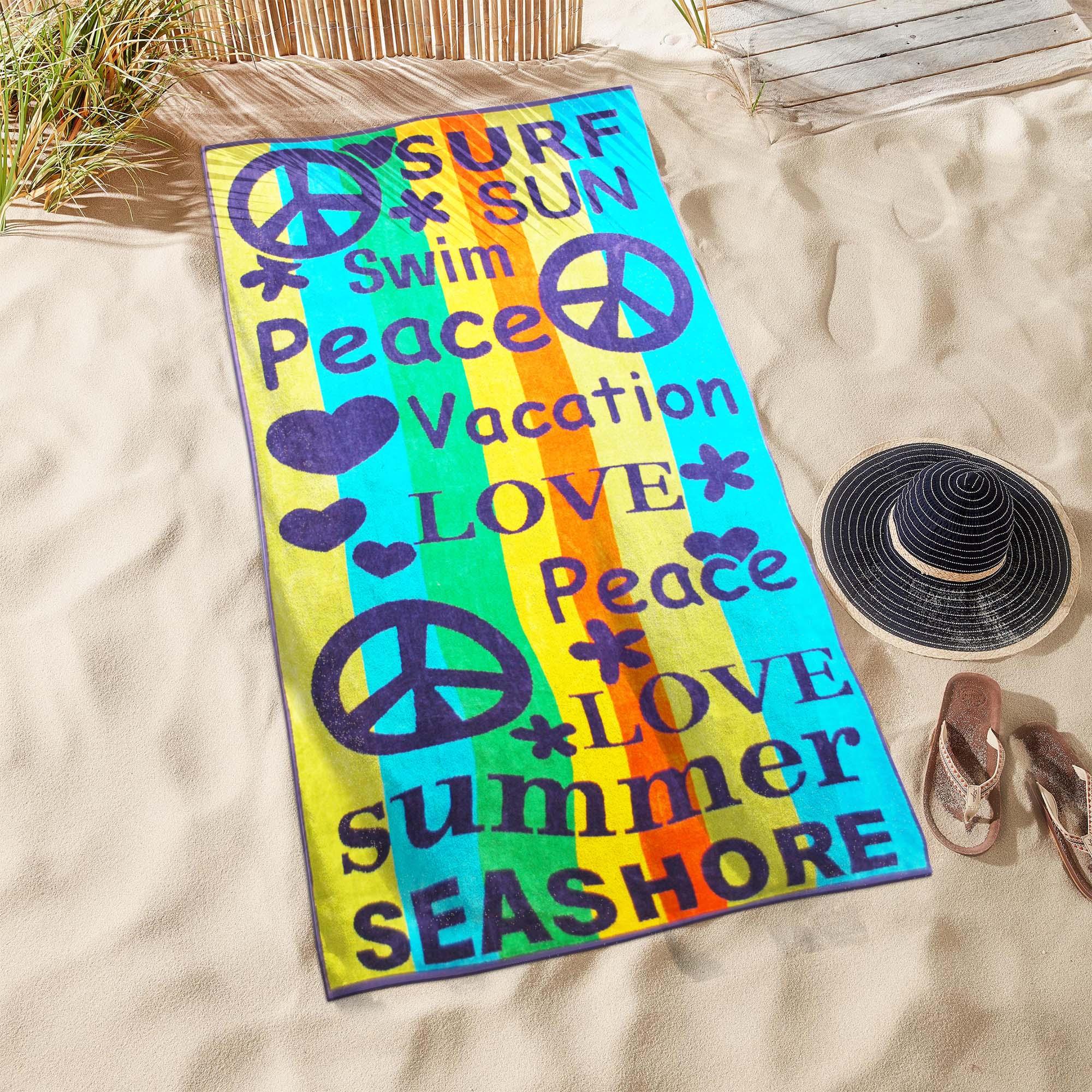 Peace Love Oversized Cotton 4 Piece Beach Towel Set - Beach Towel by Superior