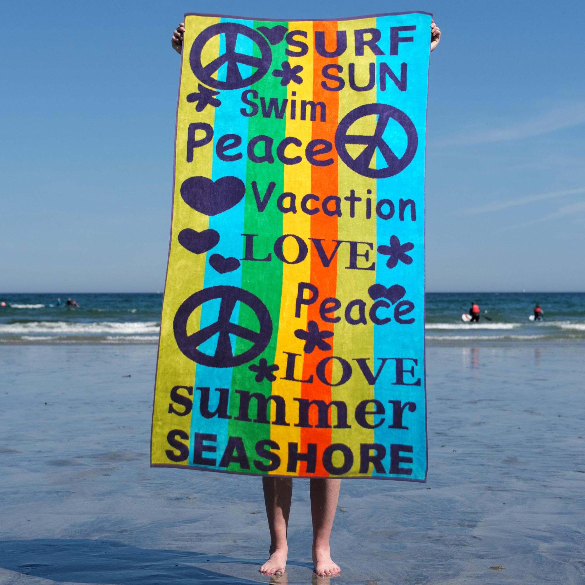 Peace Love Oversized Cotton 4 Piece Beach Towel Set - Beach Towel by Superior