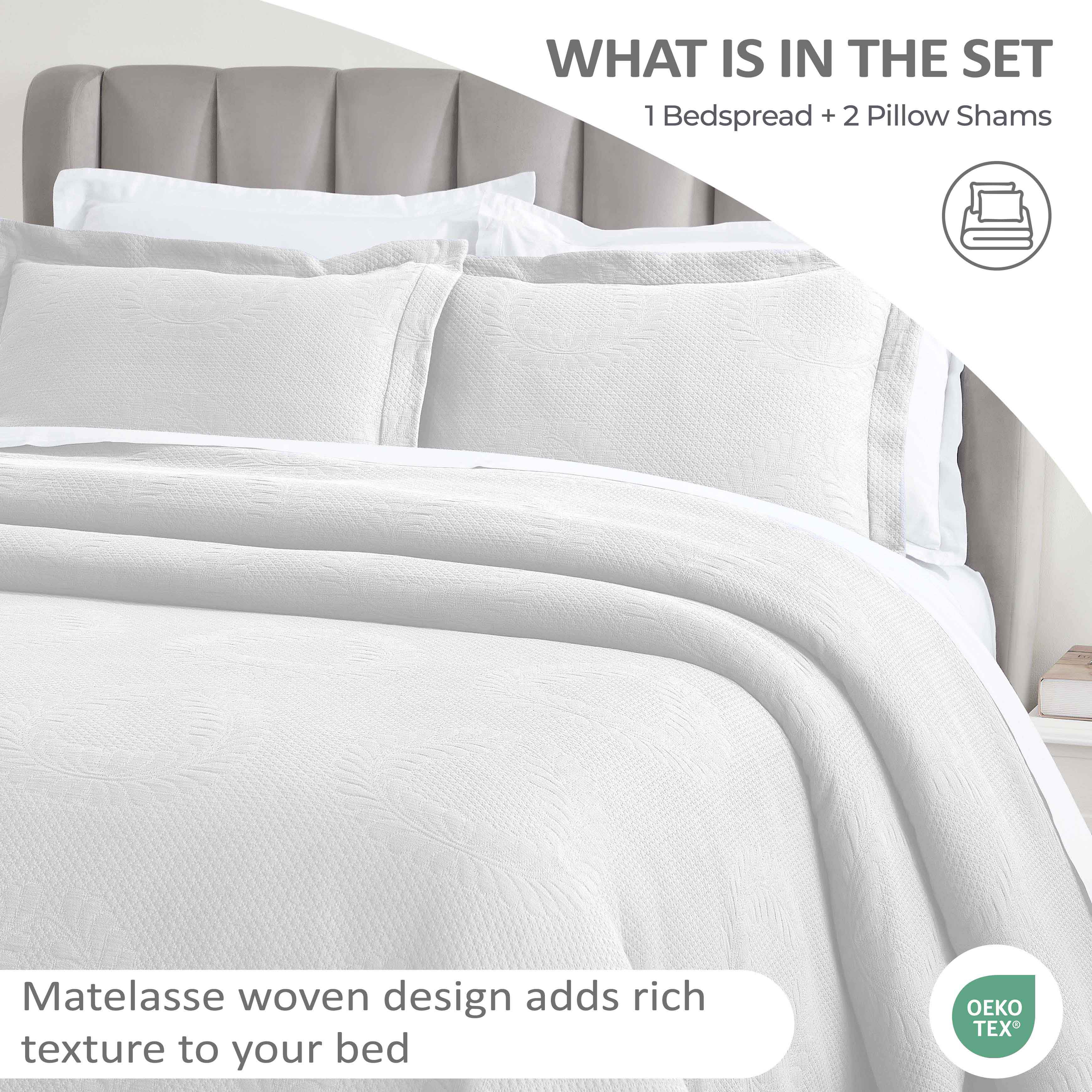 Peploi Medium Weight Jacquard Matelasse Floral Wreath Bedspread Set - Bedspread by Superior