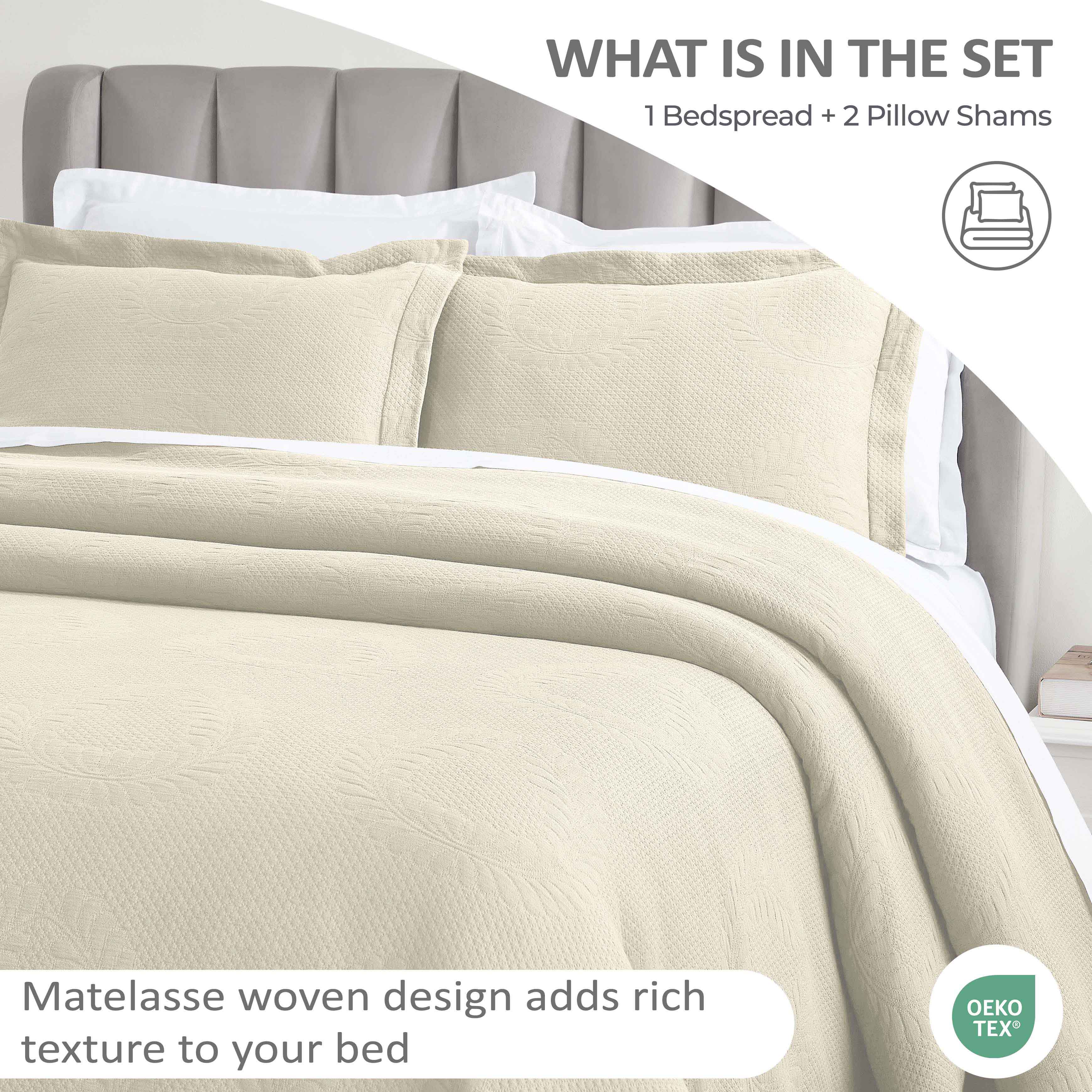 Peploi Medium Weight Jacquard Matelasse Floral Wreath Bedspread Set - Bedspread by Superior