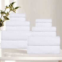Playa Zero Twist Cotton Solid Waffle Textured 12 Piece Towel Set - Towel Set by Superior Brand