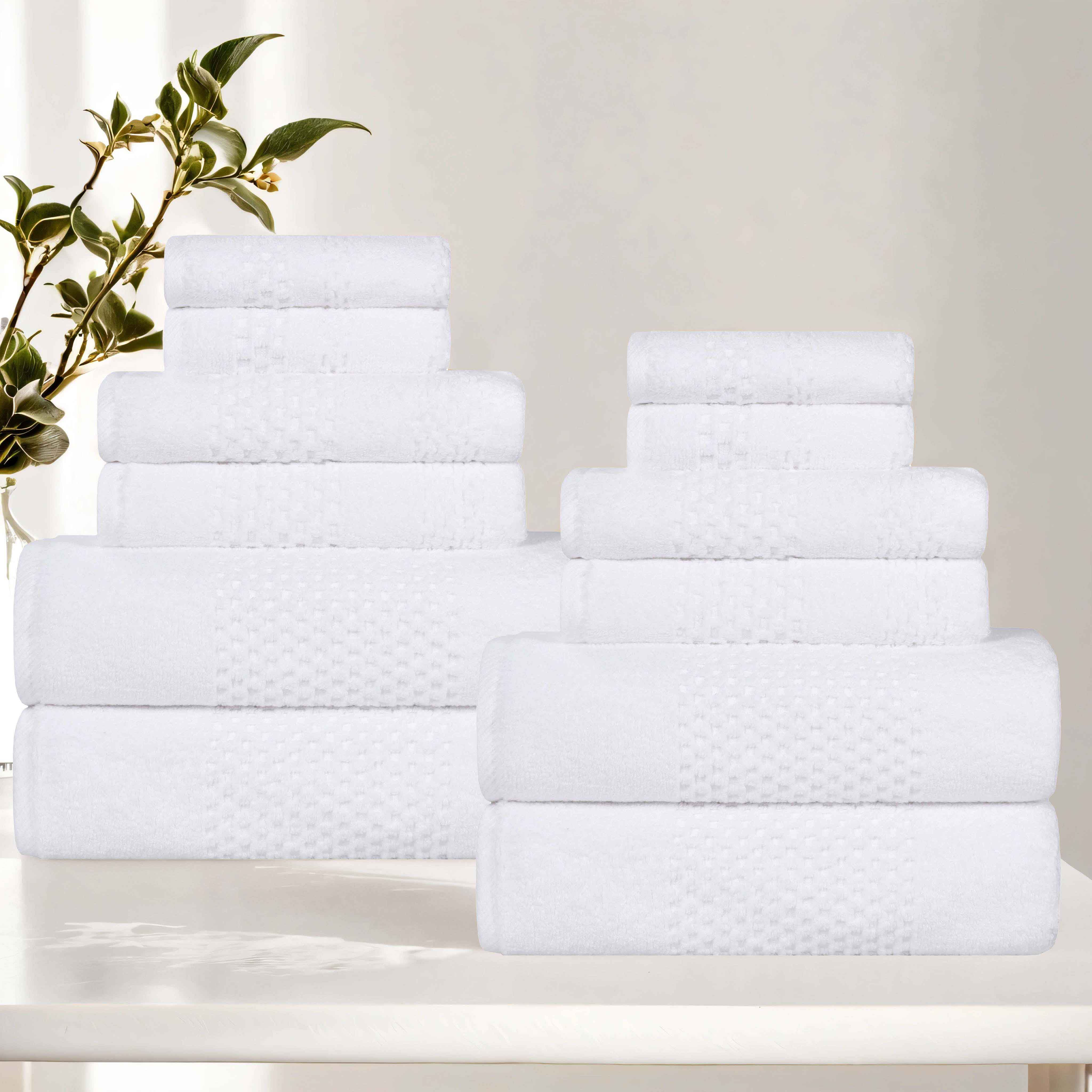 Playa Zero Twist Cotton Solid Waffle Textured 12 Piece Towel Set - Towel Set by Superior Brand