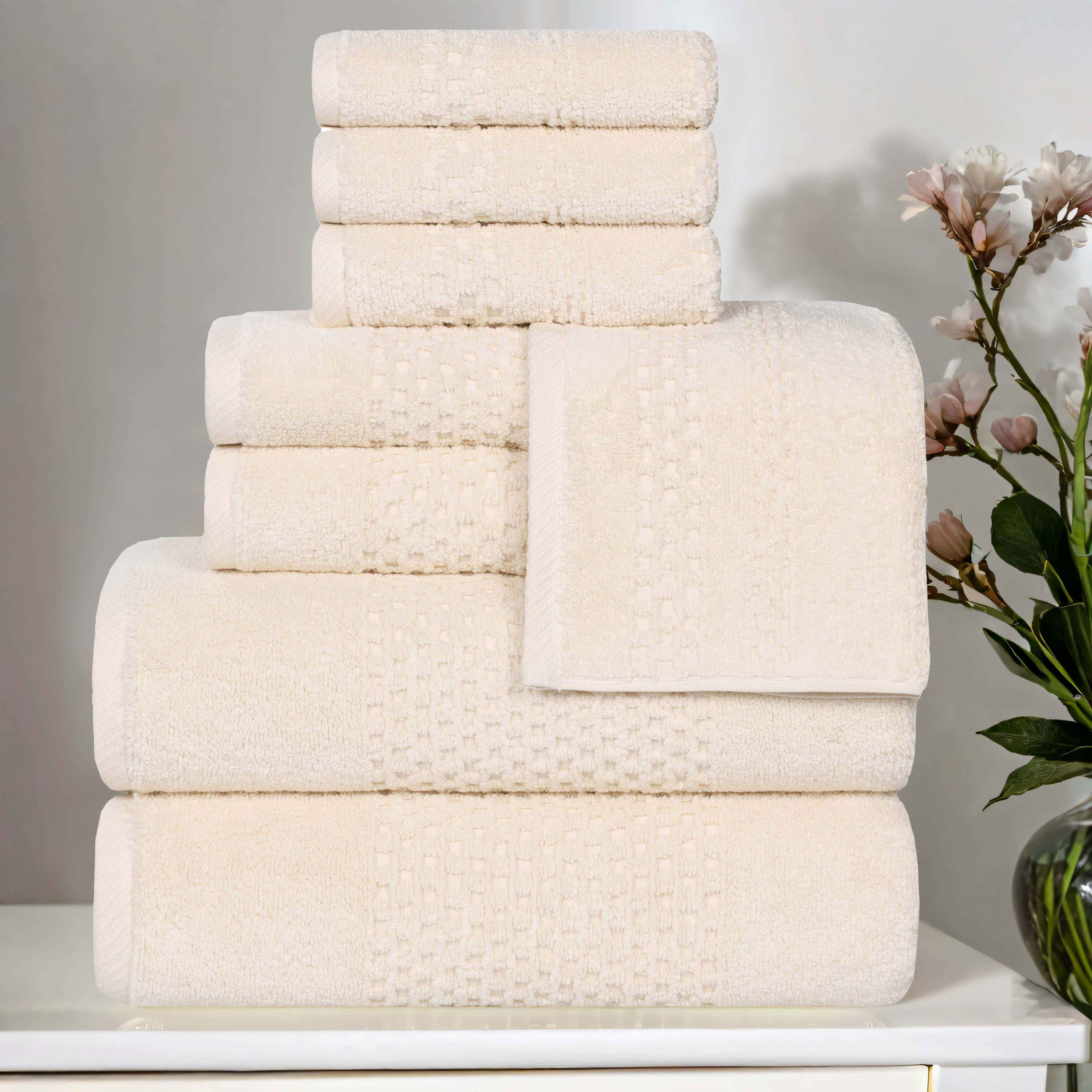 Playa Zero Twist Cotton Solid Waffle Textured 8 Piece Towel Set - Towel Set by Superior Brand