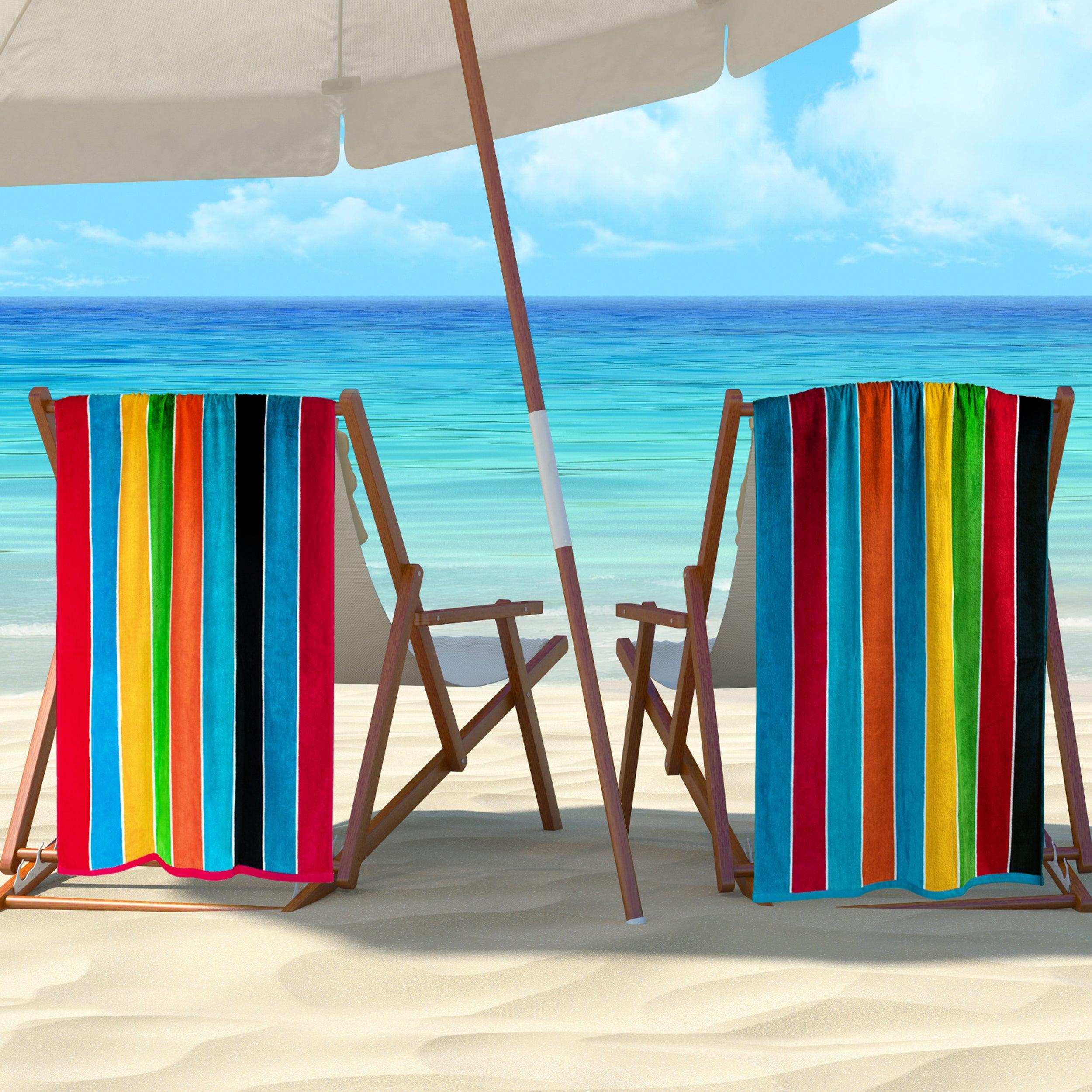 Rainbow Stripes Egyptian Cotton Oversized 2 Piece Beach Towel Set - Egyptian Cotton Beach Towel by Superior