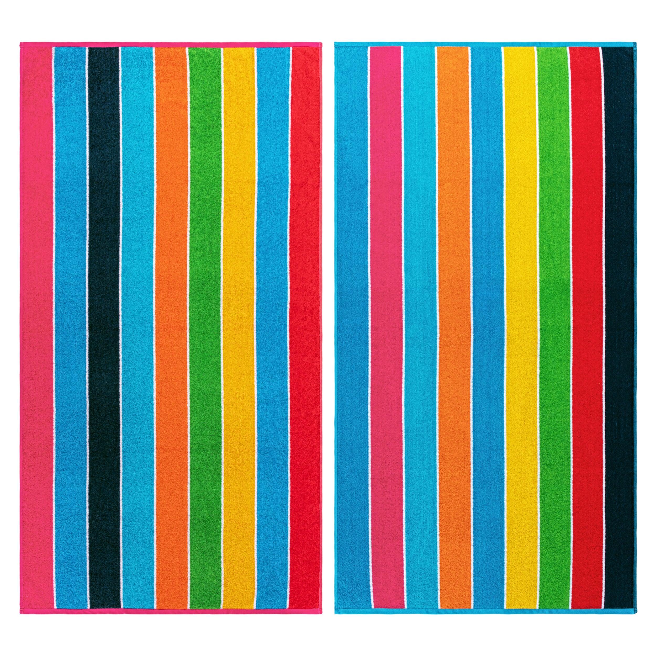 Rainbow Stripes Egyptian Cotton Oversized 2 Piece Beach Towel Set - Egyptian Cotton Beach Towel by Superior