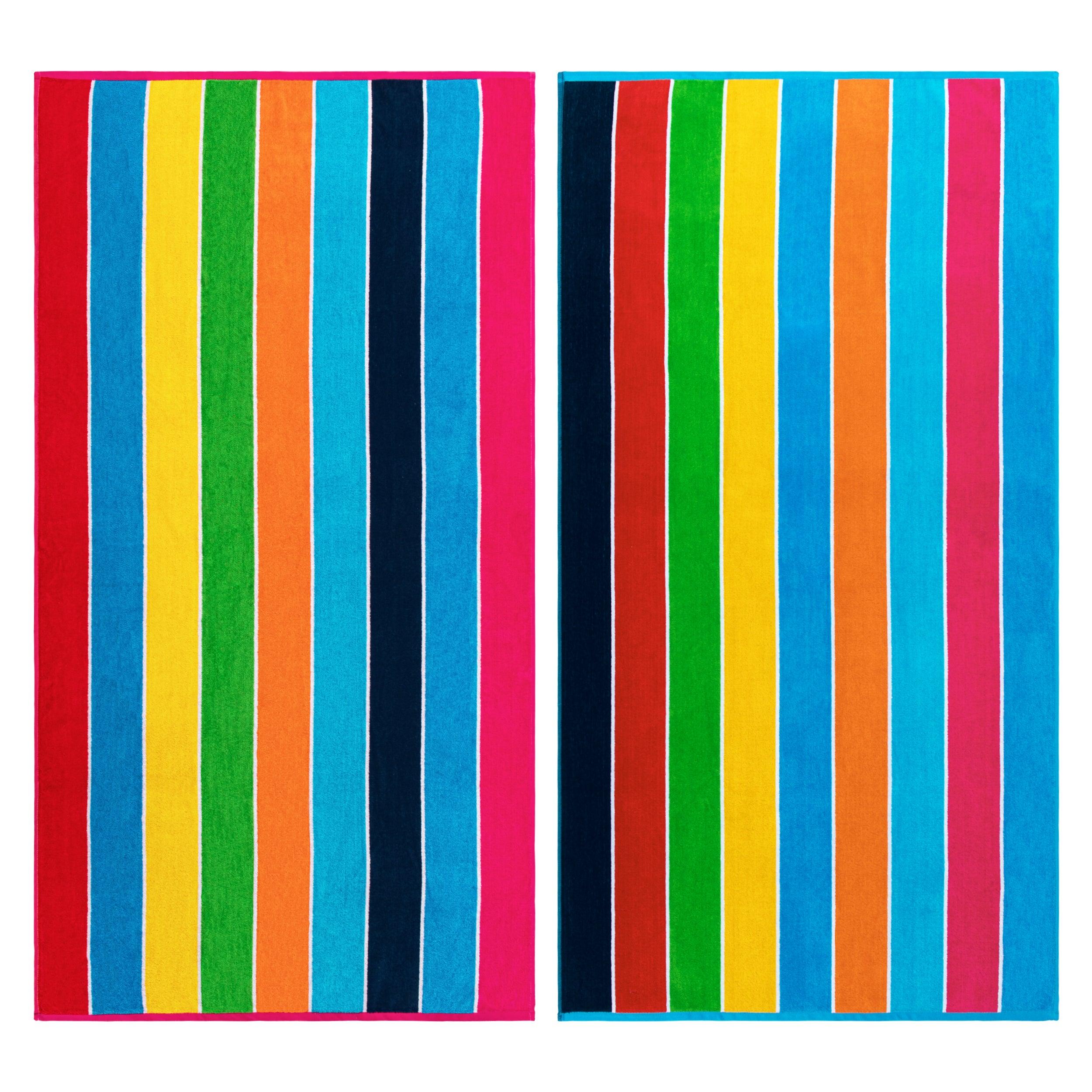 Rainbow Stripes Egyptian Cotton Oversized 2 Piece Beach Towel Set - Egyptian Cotton Beach Towel by Superior