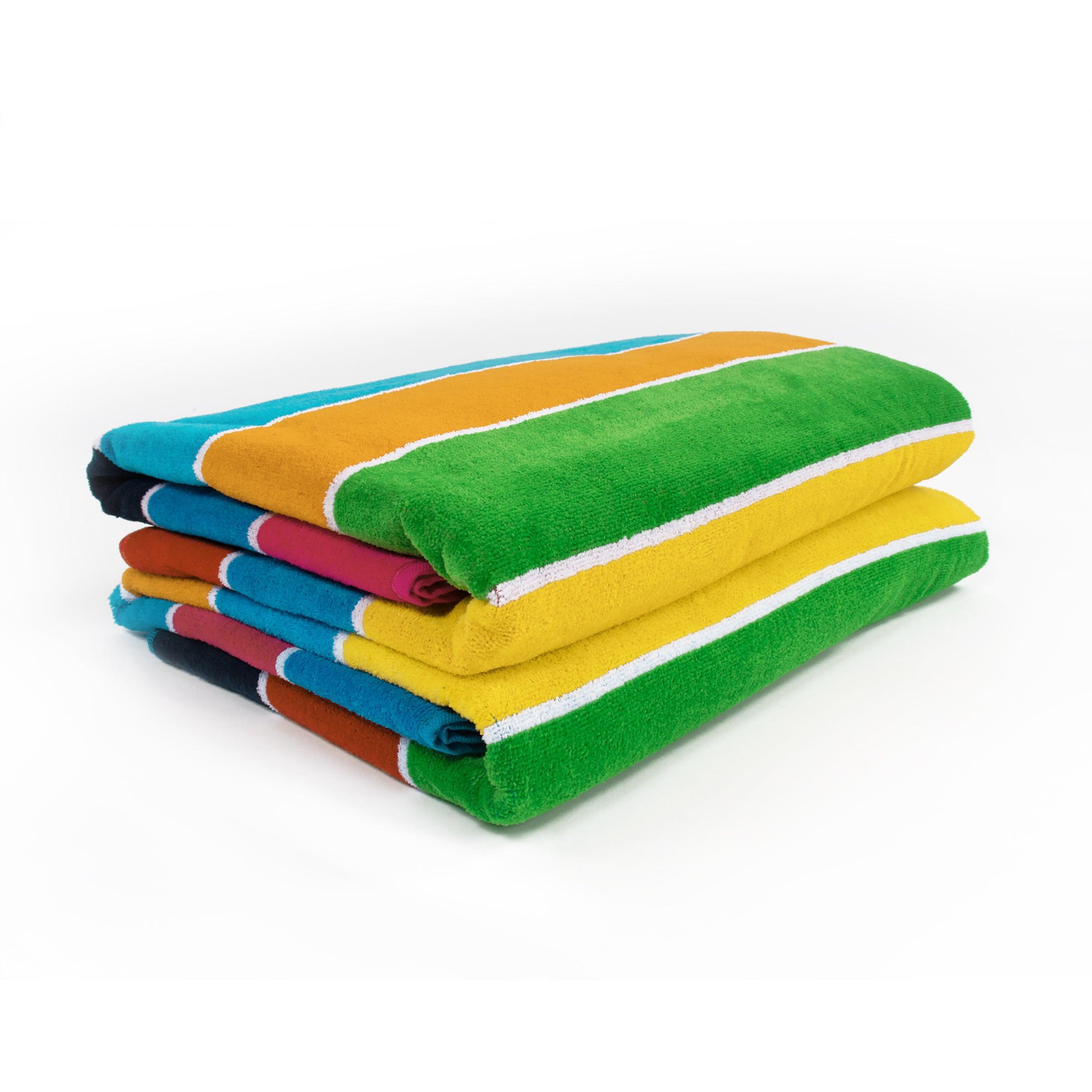 Rainbow Stripes Egyptian Cotton Oversized 2 Piece Beach Towel Set - Egyptian Cotton Beach Towel by Superior