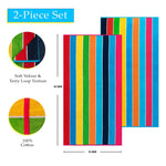 Rainbow Stripes Egyptian Cotton Oversized 2 Piece Beach Towel Set - Egyptian Cotton Beach Towel by Superior