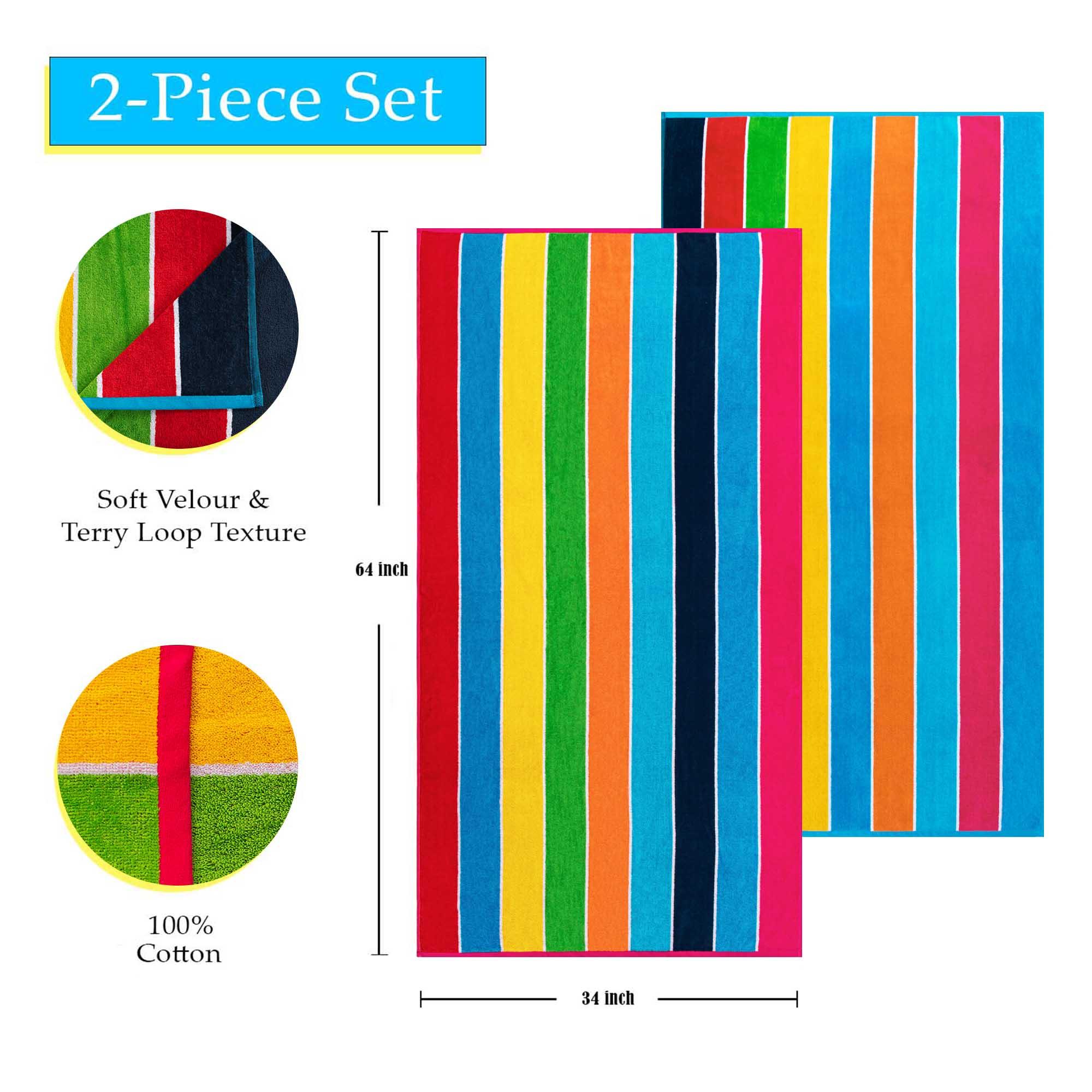 Rainbow Stripes Egyptian Cotton Oversized 2 Piece Beach Towel Set - Egyptian Cotton Beach Towel by Superior