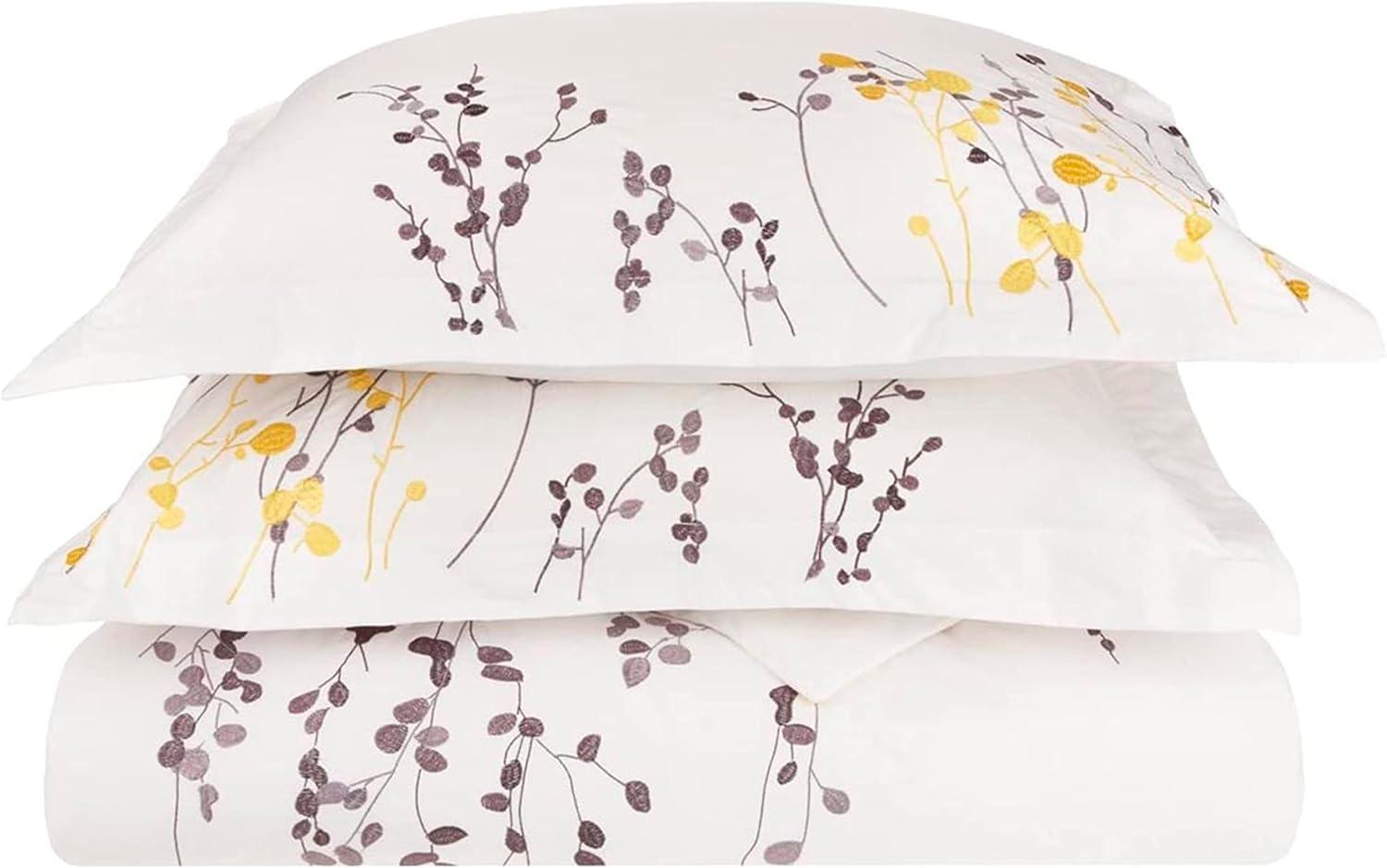 100% Cotton Reed Embroidered Floral Duvet Cover Set - Duvet Cover Set by Superior Brand
