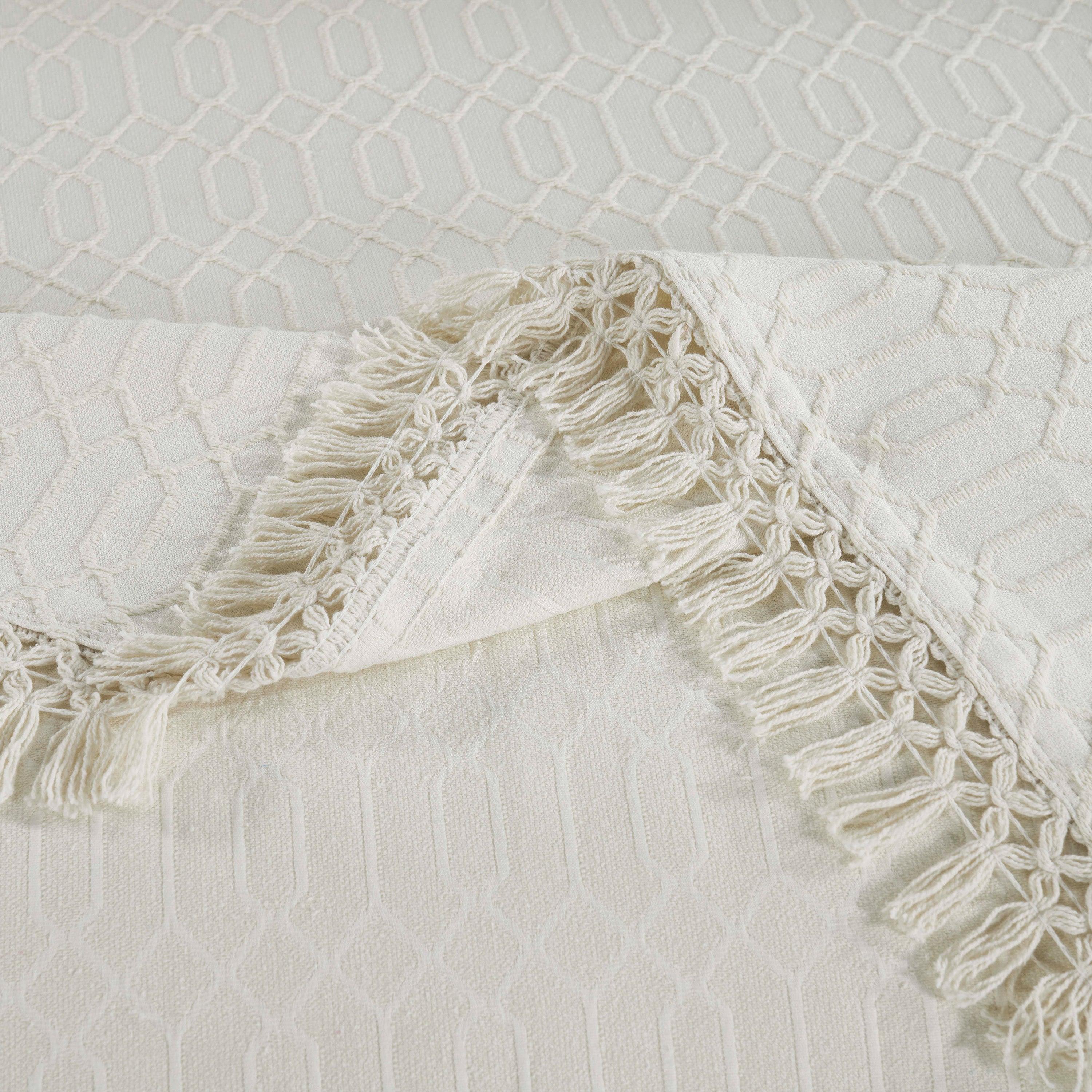 Remi Cotton Blend Jacquard Geometric Fringe Bedspread Set - Bedspread by Superior