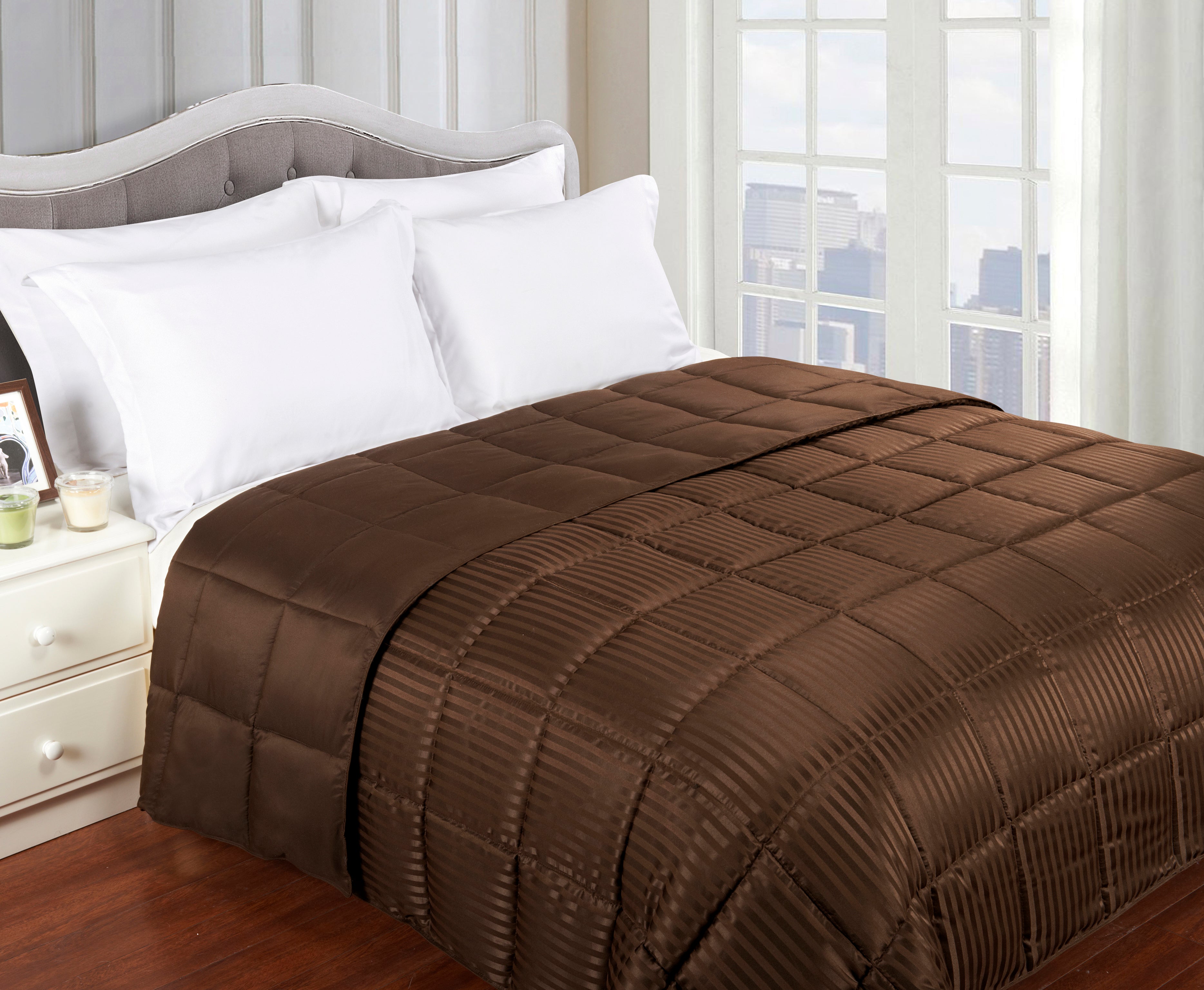 Reversible Down Alternative All-Season Solid Striped Blanket - Blanket by Superior Brand