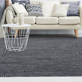 Superior Bohemian Multi-Toned Braided Patterned Indoor Outdoor Area Rug - Charcoal-White