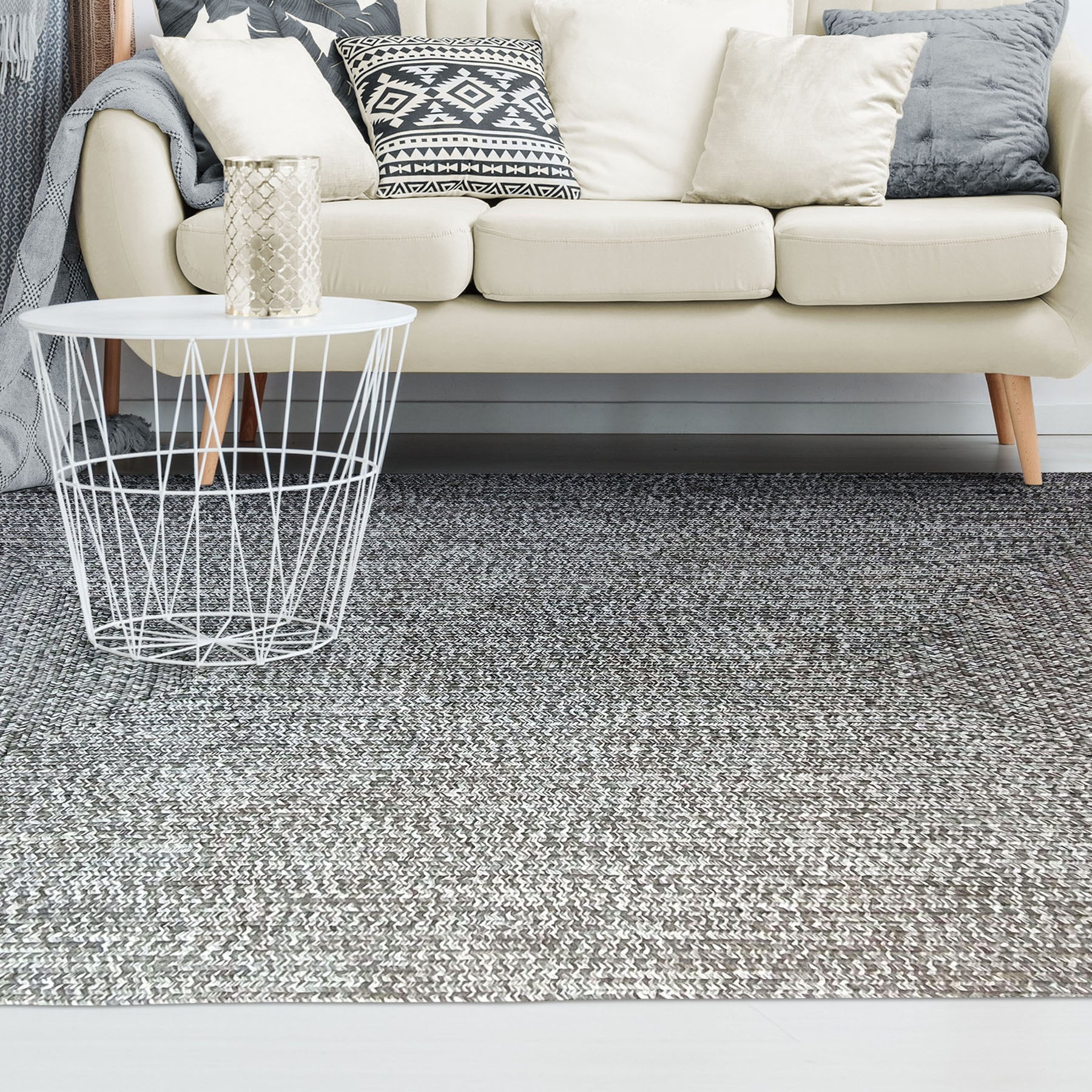Superior Bohemian Multi-Toned Braided Patterned Indoor Outdoor Area Rug - Slate-White