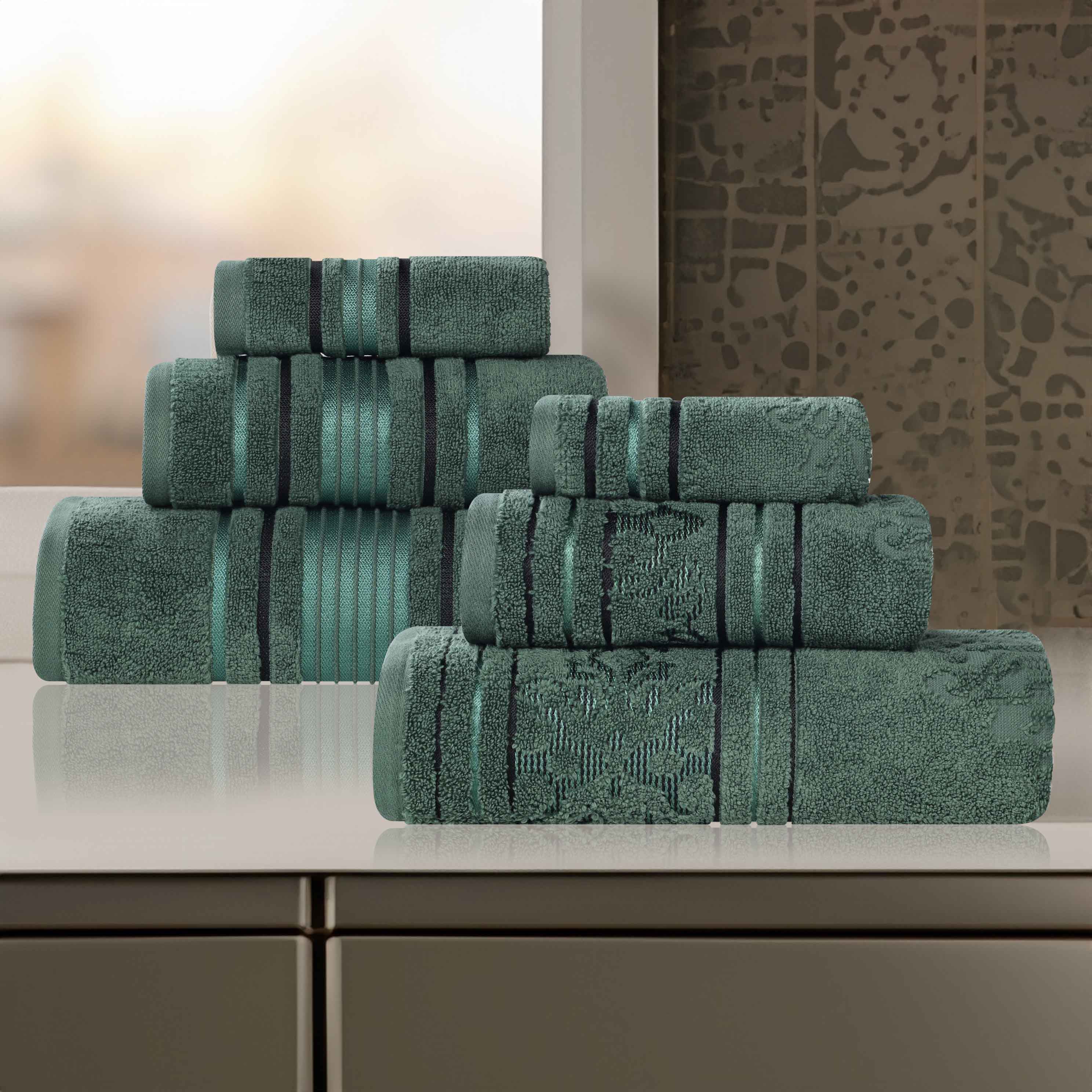 Sadie Zero Twist Cotton Solid and Jacquard Floral 6 Piece Towel Set - Towel Set by Superior Brand
