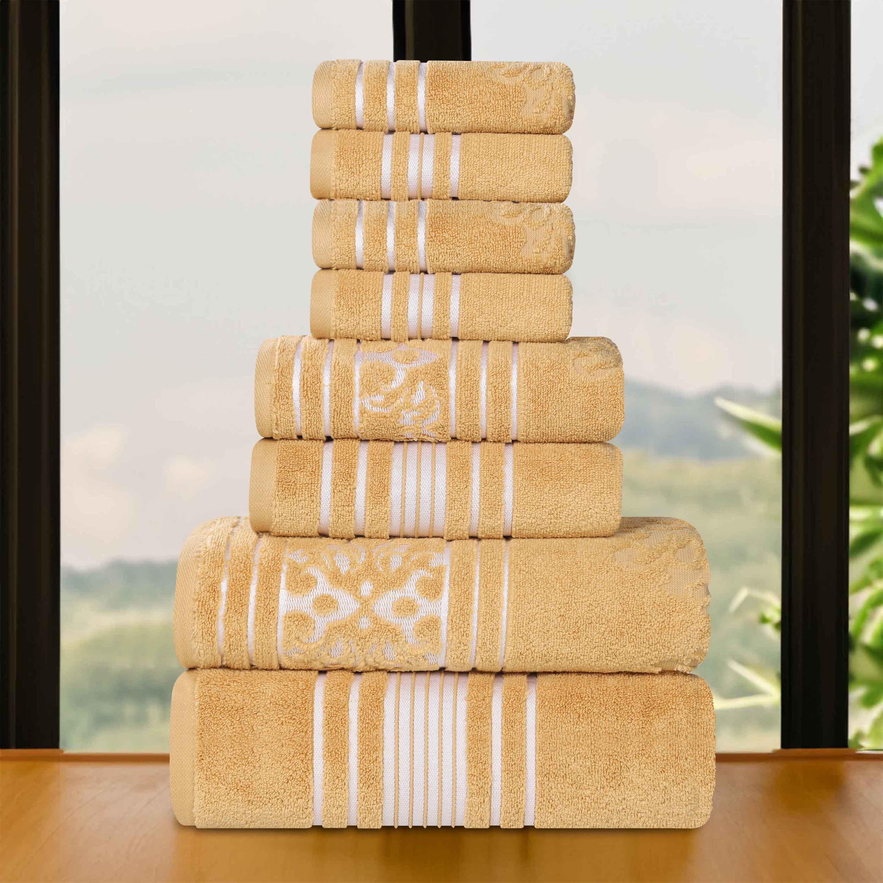 Sadie Zero Twist Cotton Solid and Jacquard Floral 8 Piece Towel Set - Towel Set by Superior Brand