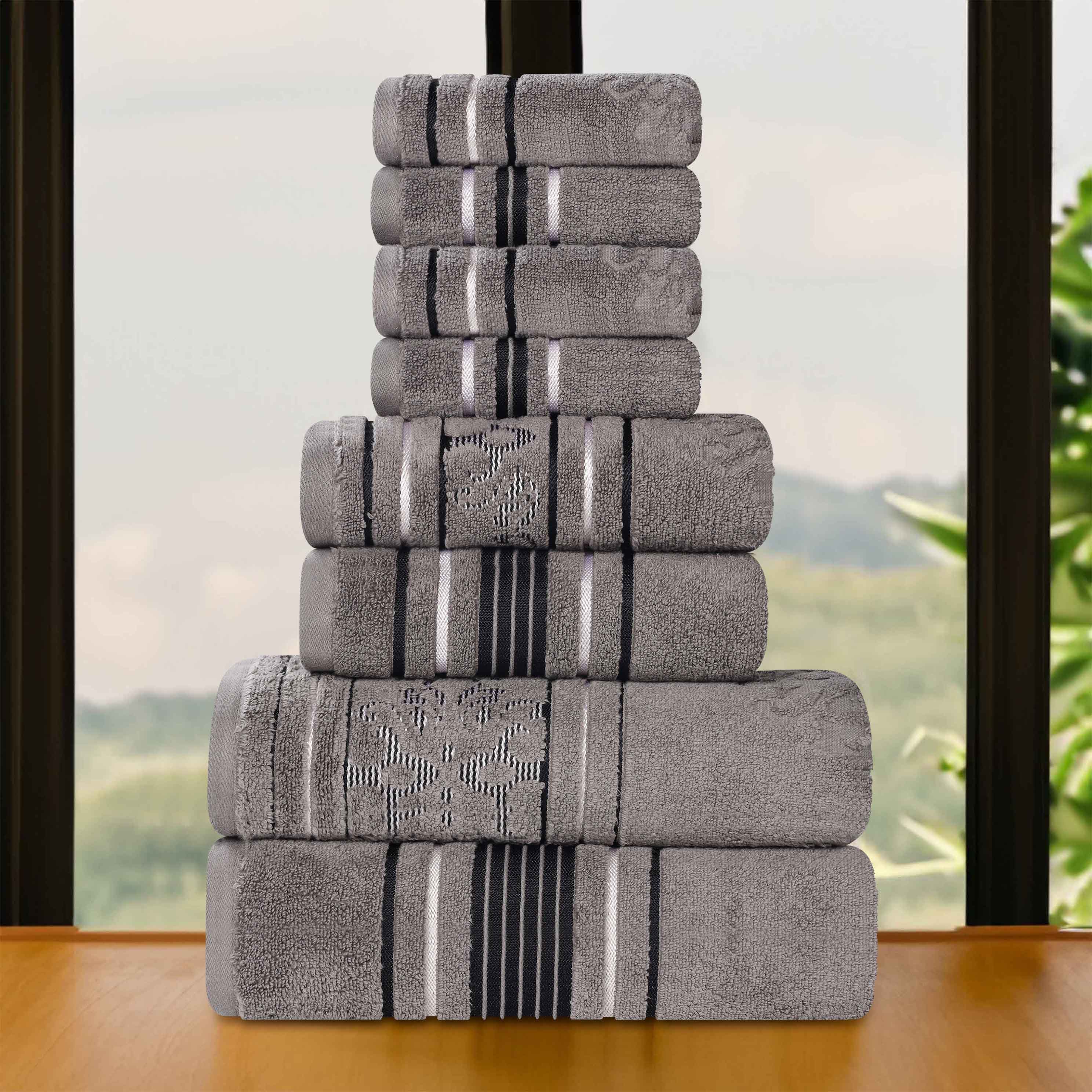 Sadie Zero Twist Cotton Solid and Jacquard Floral 8 Piece Towel Set - Towel Set by Superior Brand