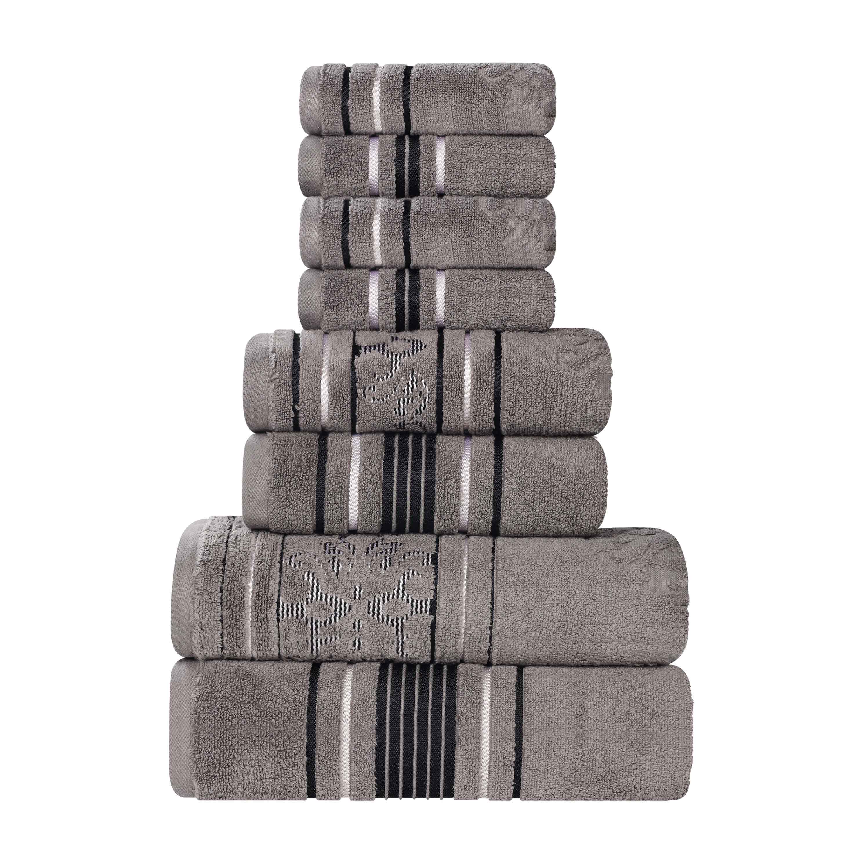 Sadie Zero Twist Cotton Solid and Jacquard Floral 8 Piece Towel Set - Towel Set by Superior Brand