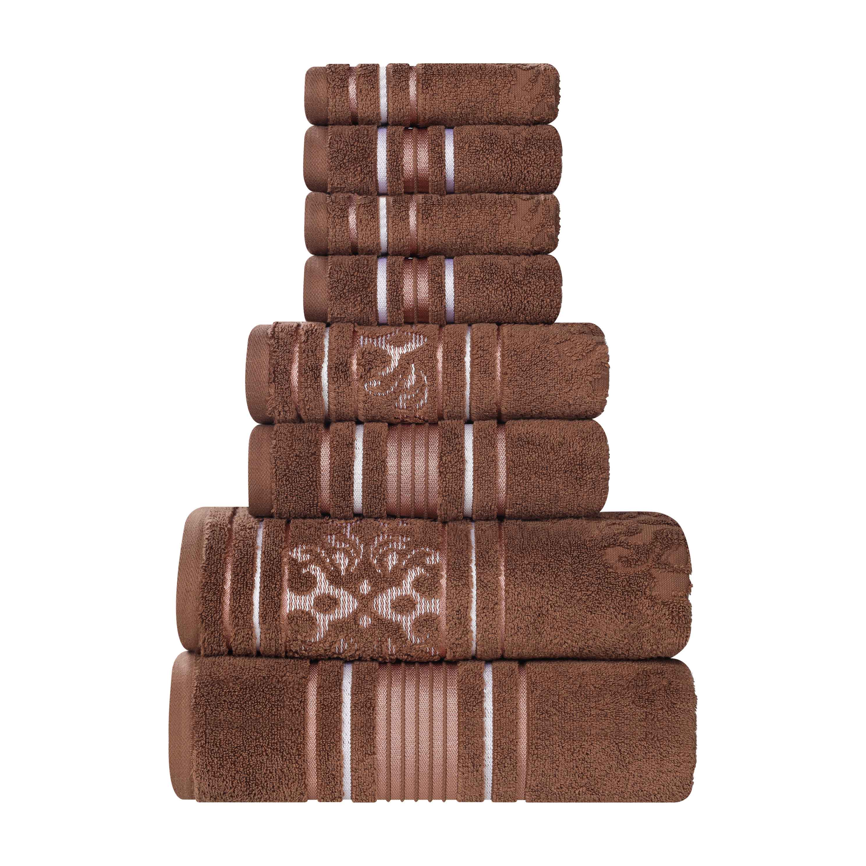 Sadie Zero Twist Cotton Solid and Jacquard Floral 8 Piece Towel Set - Towel Set by Superior Brand