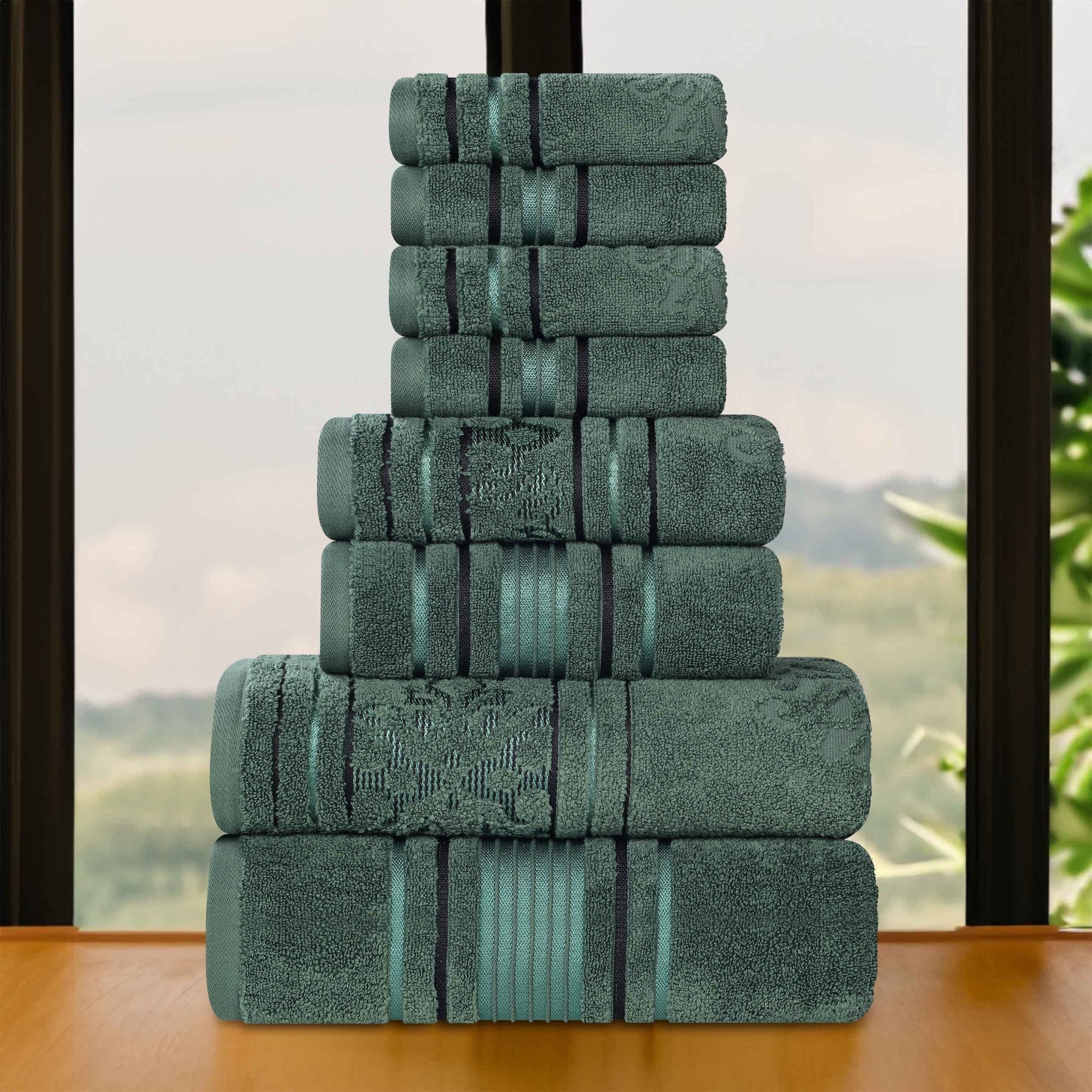 Sadie Zero Twist Cotton Solid and Jacquard Floral 8 Piece Towel Set - Towel Set by Superior Brand