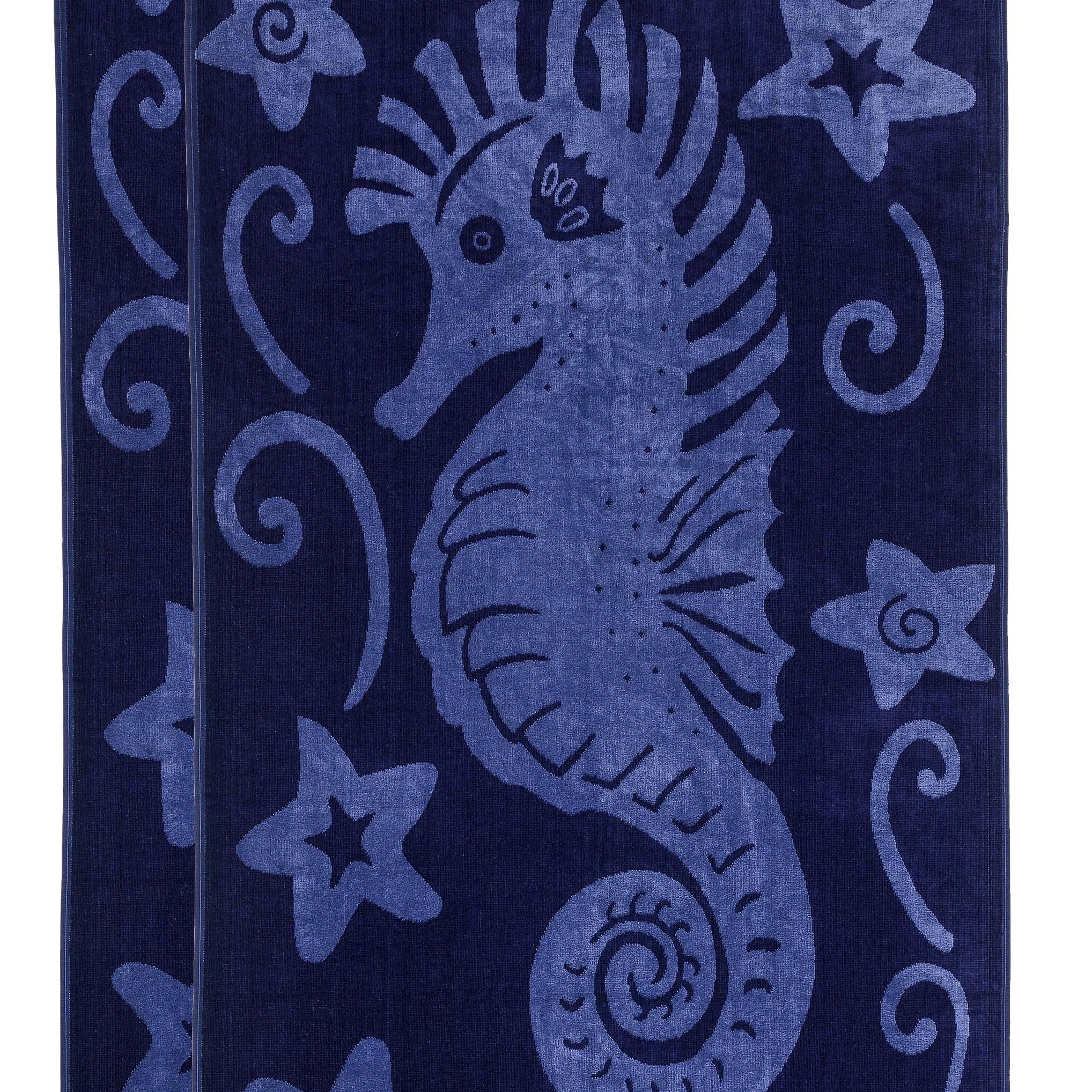 Sea Horse Oversized Cotton 2 Piece Beach Towel Set - Beach Towel by Superior