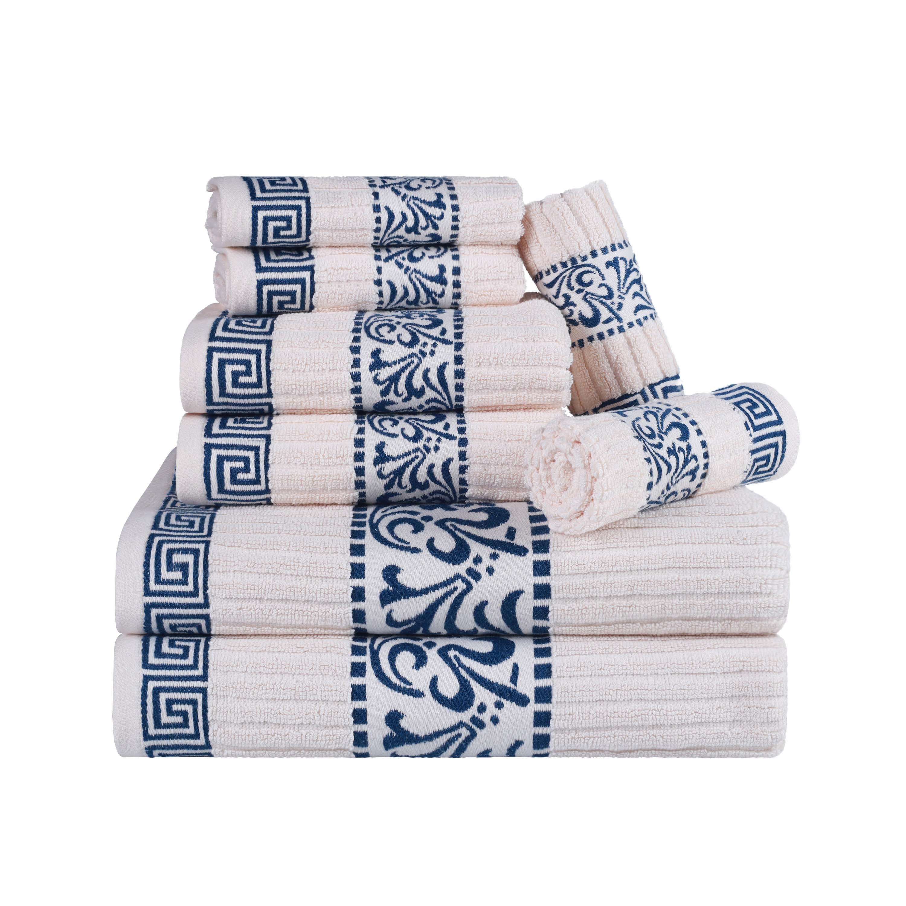 Superior Athens Cotton Greek Key Trim 8 Piece Towel Set - Towel Set by Superior Brand